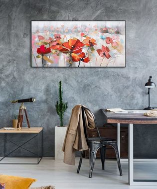 KUNSTLOFT Gemälde Mohnblumenmeer 120x60 cm, Leinwandbild 100% HANDGEMALT Wandbild Wohnzimmer