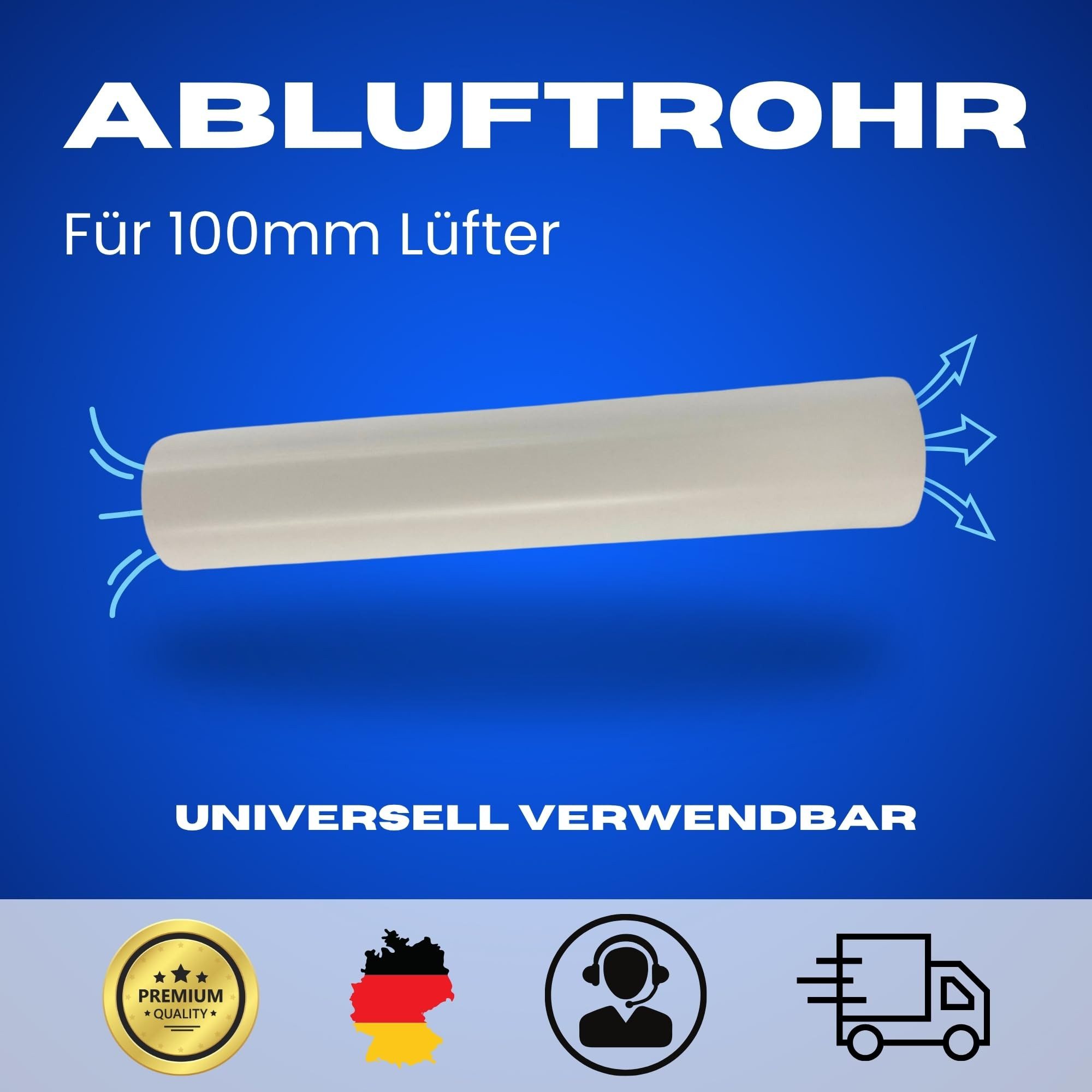 TronicXL Leerrohr Abluftgitter + Rohr 104mm 50cm für 100mm Lüfter Abluft Ventilator, Abluftrohr Mauer Durchführung Grow