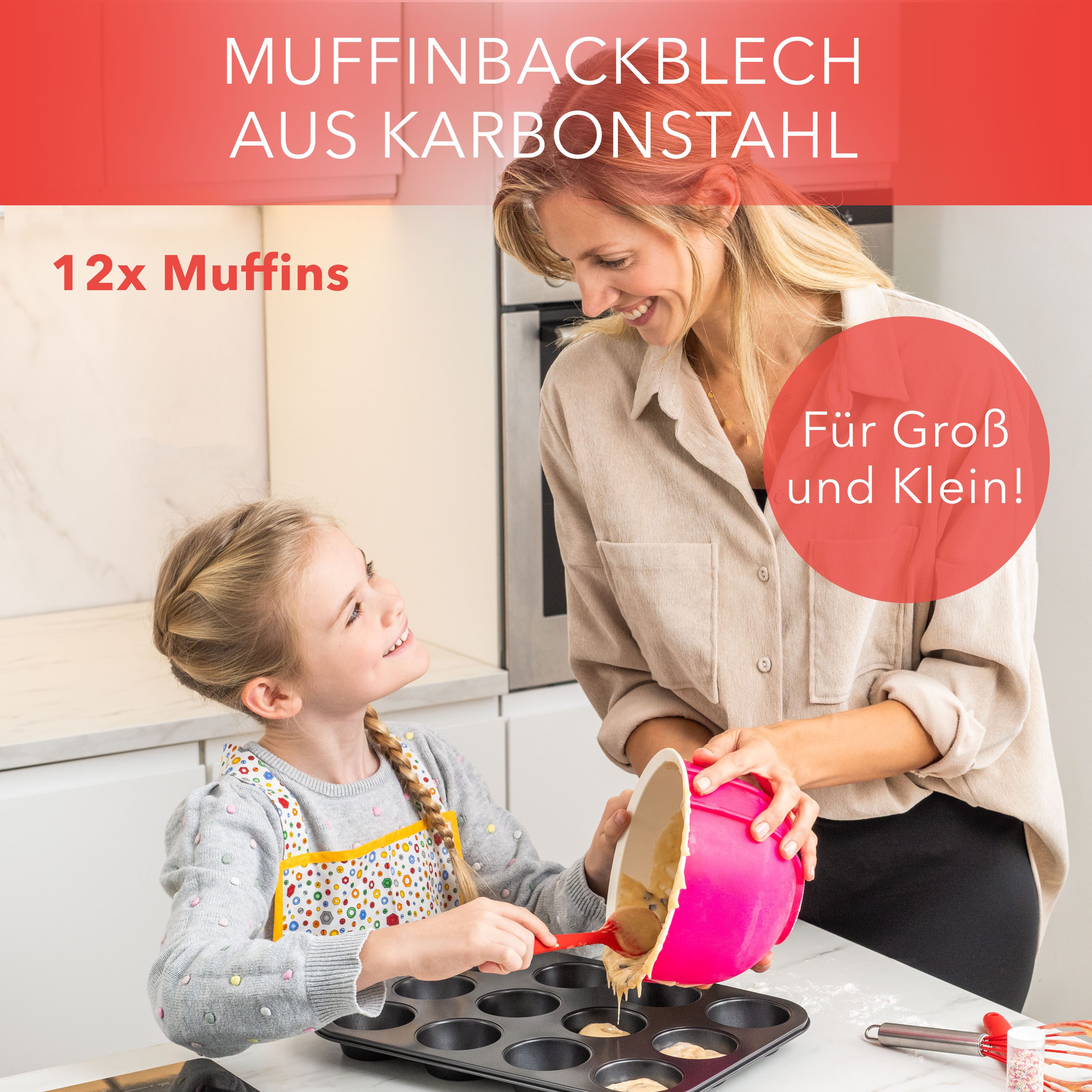 AVANA Muffinform Carbonstahl Muffinblech 12 Muffins Muffinförmchen Cupcake Backblech, antihaftbeschichtet, BPA-frei