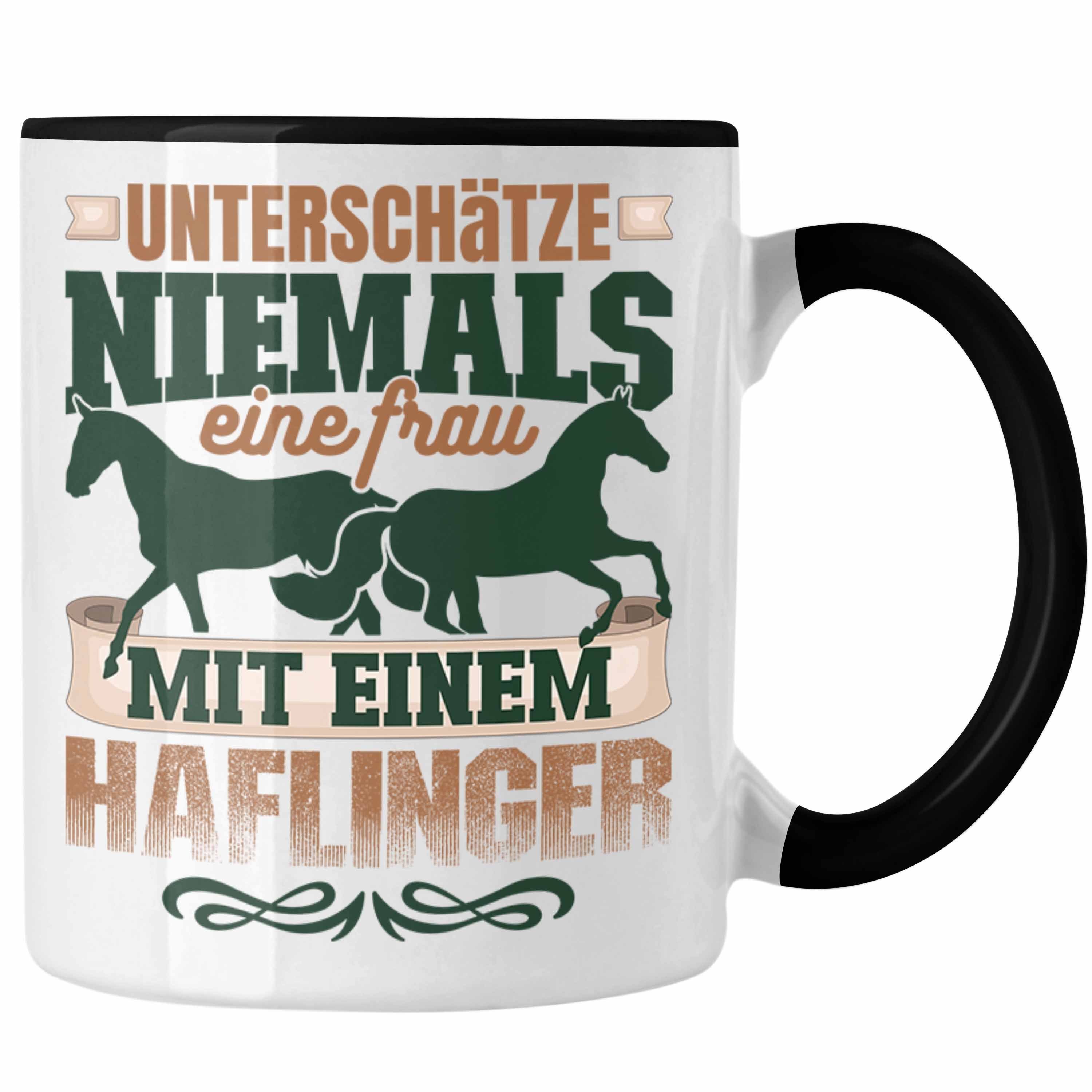 Trendation Tasse Haflinger Tasse Geschenk Reiterin Geschenkidee Pferde Schwarz