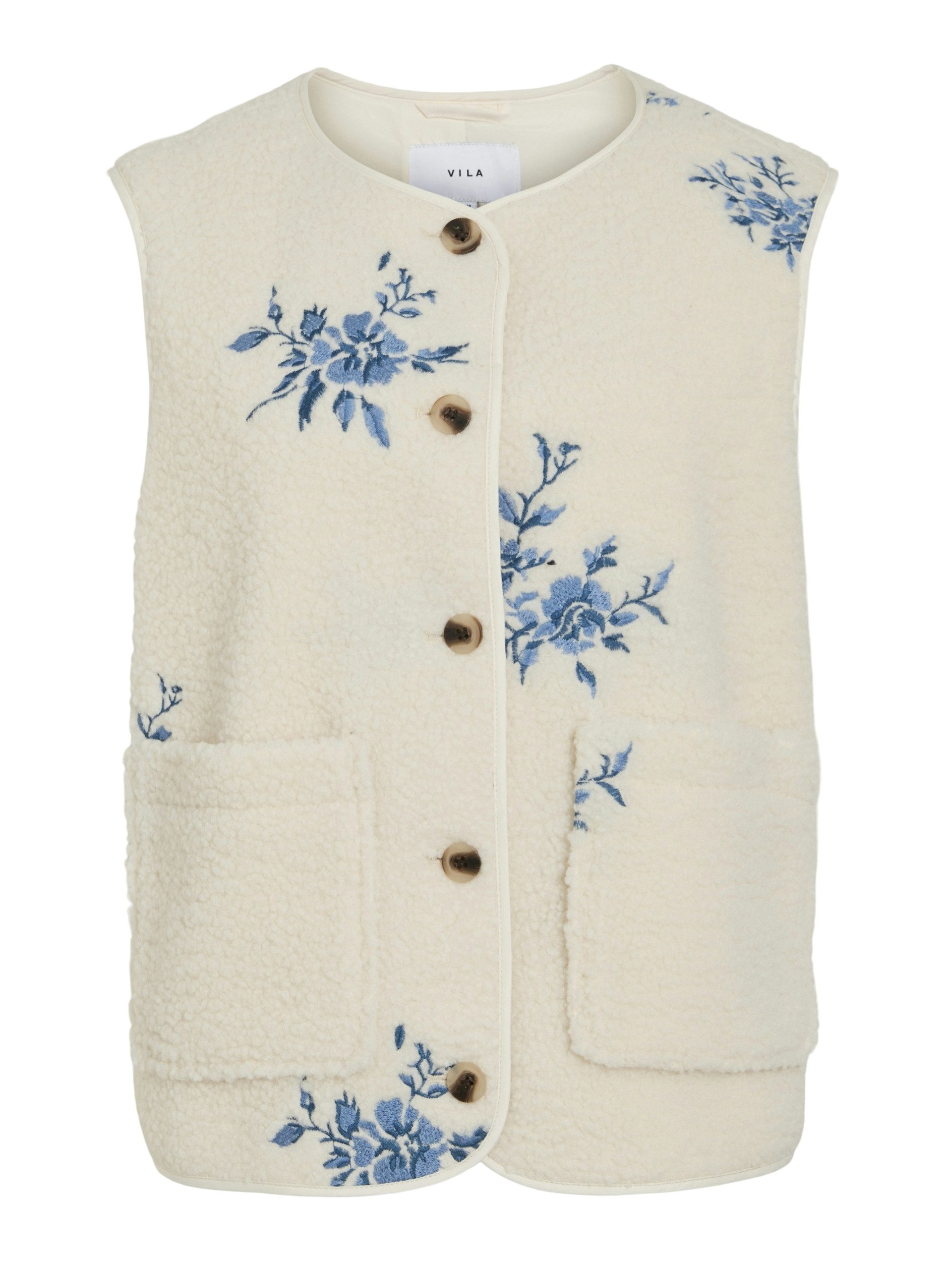 Vila Blouson VIADA EMBROIDERY TEDDY VEST Birch/Black emb