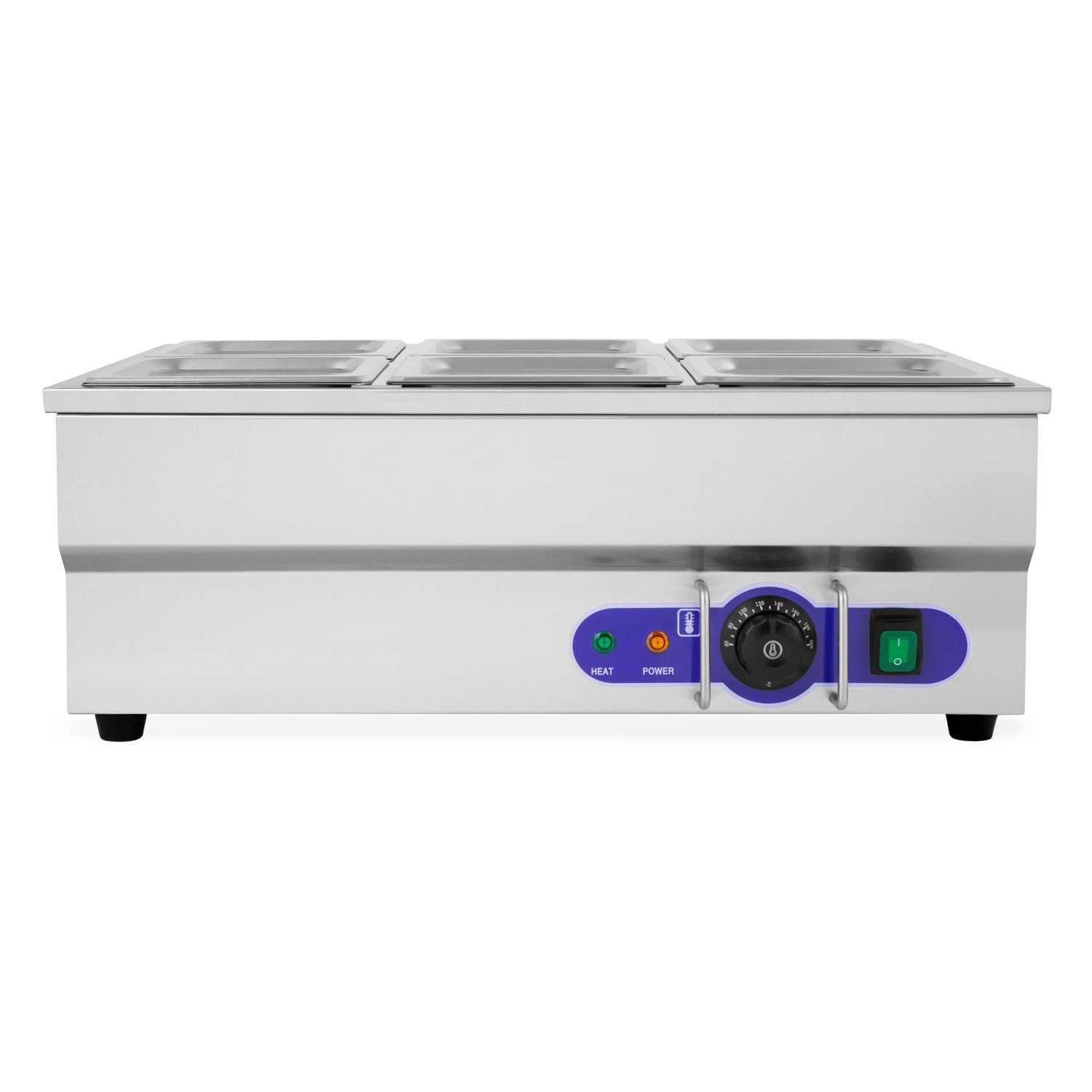 vertes Speisenwärmer Elektrisch 1500W aus Edelstahl, (6X 1/6 GN Behälter mit Deckel für 6X 1,6L), Ablasshahn, Bain Marie Wasserbad, Temperatur 50-200°C