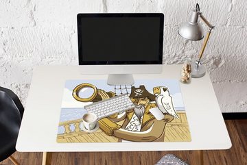 MuchoWow Gaming Mauspad Kinderillustration eines Piraten mit seinem Papagei (1-St), Büro für Tastatur und Maus, Mousepad Gaming, 90x60 cm, XXL, Großes