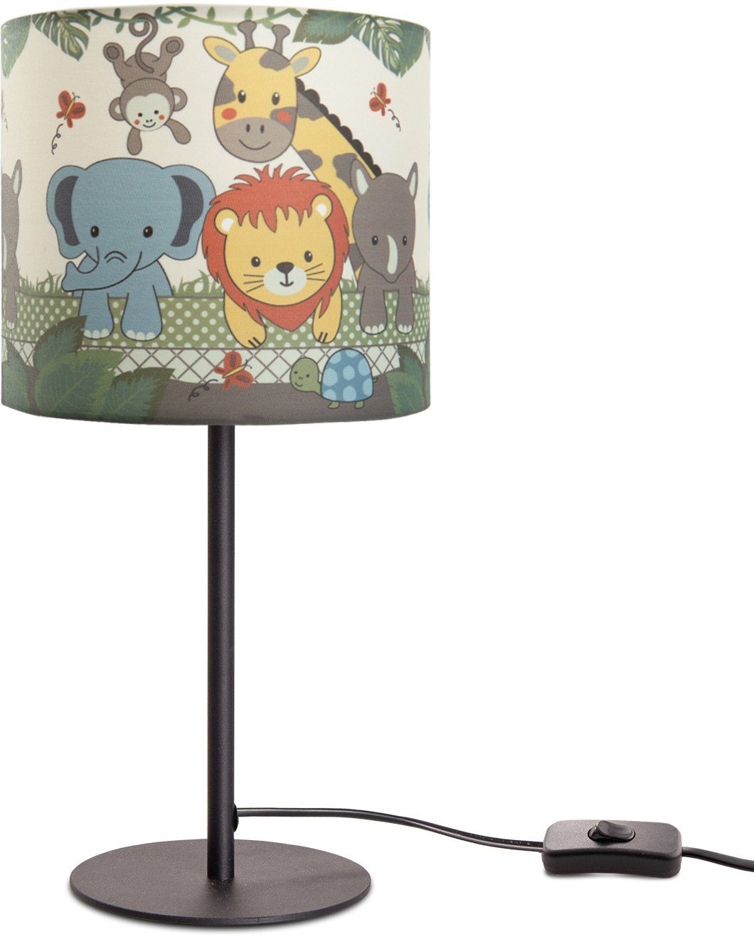 Paco Home Tischleuchte Diamond 634, ohne Leuchtmittel, Kinderlampe LED Kinderzimmer Lampe Dschungel-Tiere, Tischleuchte E14