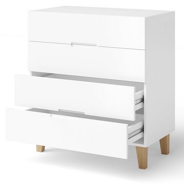 skølm Kommode Freyr (Sideboard mit 4 Schubladen), weiß/natur, aus MDF und Massivholz