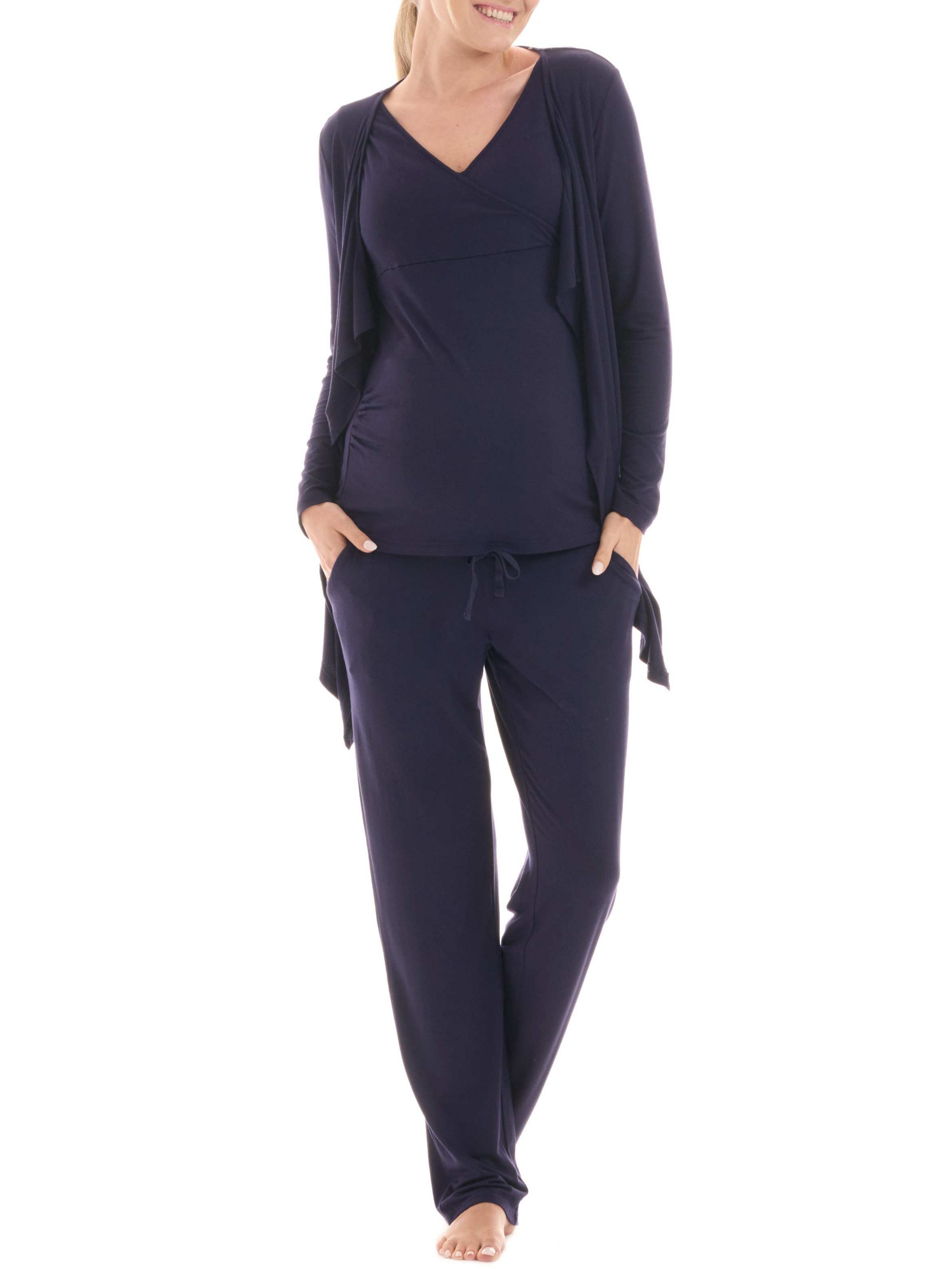 Herzmutter Umstandspyjama Stillpyjama-Set - Schwangerschafts-Wochenbett-Set (Set, 3 tlg., Hose-Top-Cardigan) Homewear