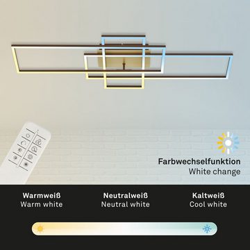 Briloner Leuchten LED Deckenleuchte 3156-017, CCT Farbtemperatursteuerung, Fernbedienung, dimmbar, Nachtlicht, Timer, LED fest verbaut, Farbwechsler, Kaltweiß, Neutralweiß, Tageslichtweiß, Warmweiß, Deckenlampe, 104x42x10cm, Gold-Braun, 51W, Wohnzimmer, Schlafzimmer