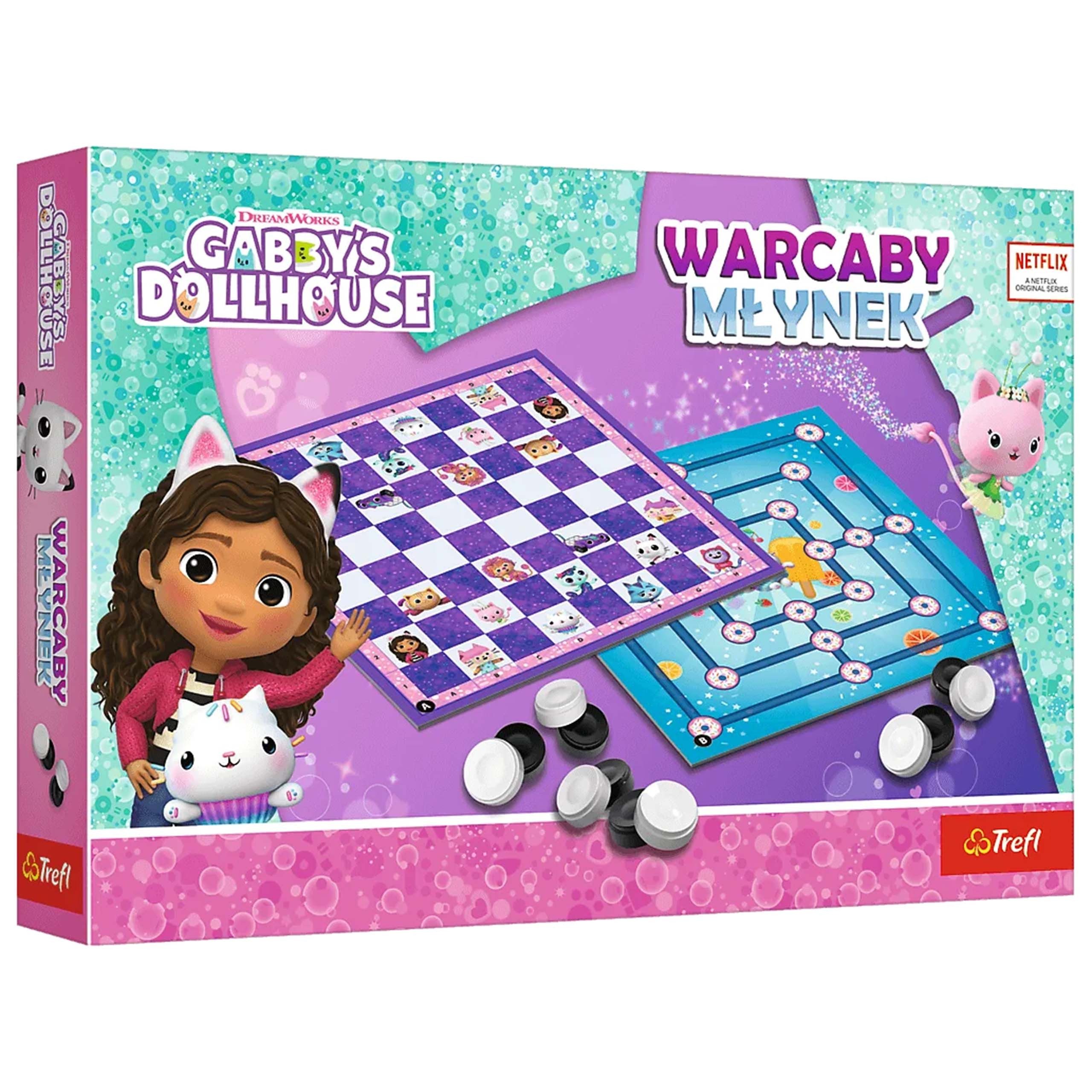 Gabby's Dollhouse Spielesammlung Gabby's Dollhouse Dame und Mühle, 2in1 Kinder Familienspie Trefl 6+