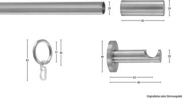 Gardinenstange EASY, GARESA, Ø 20 mm, 1-läufig, Wunschmaßlänge, Vorhanggarnitur, verlängerbar, Wandmontage, Aluminium, mit Ringe