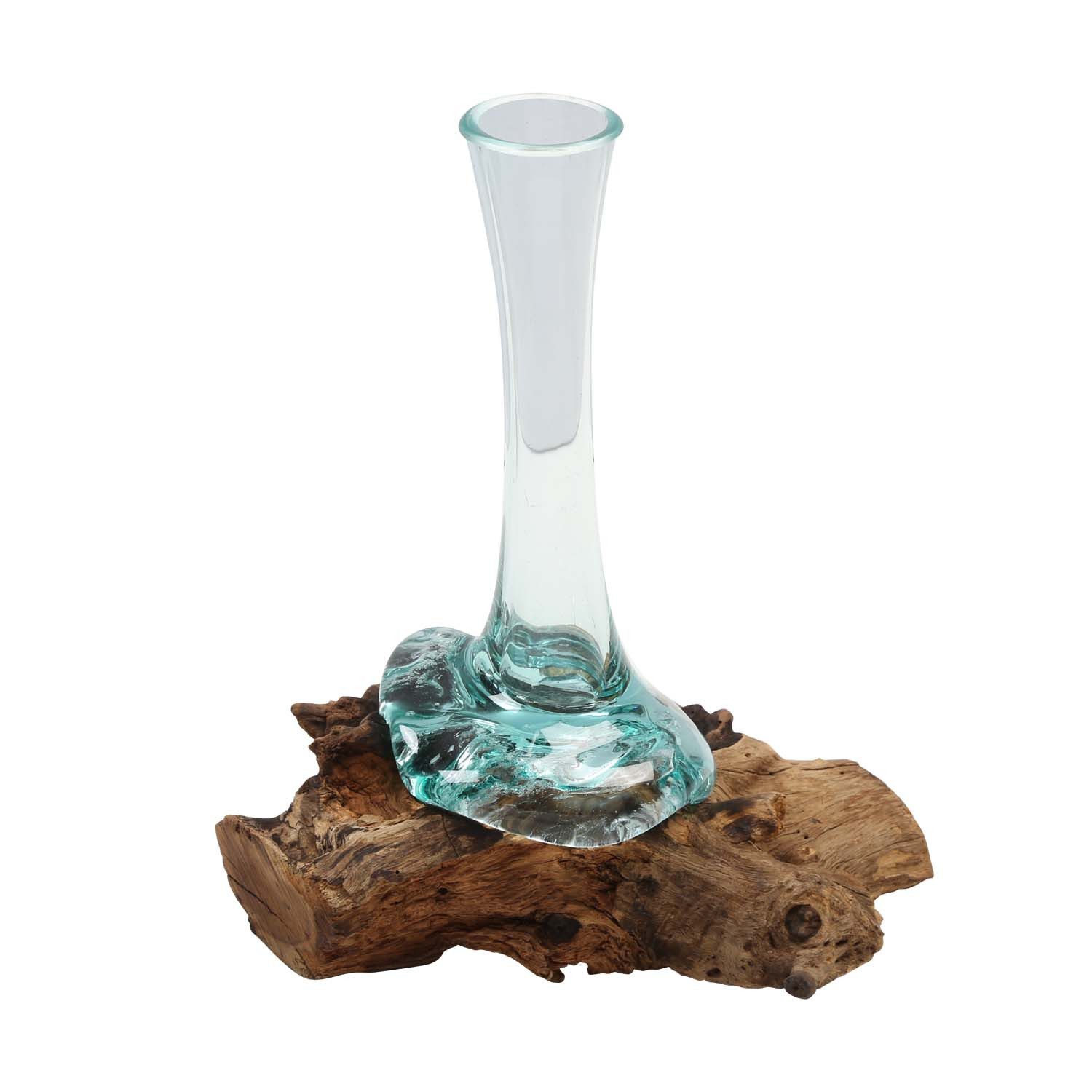 Casa Moro Dekovase Glasvase auf Wurzelholz A25 (einzigartige Glas Vase auf Wurzel Holz, Couchtisch Esszimmer Wohn Tisch Deko), Kunsthandwerk - Jede Dekosvase ist garantiert ein Unikat