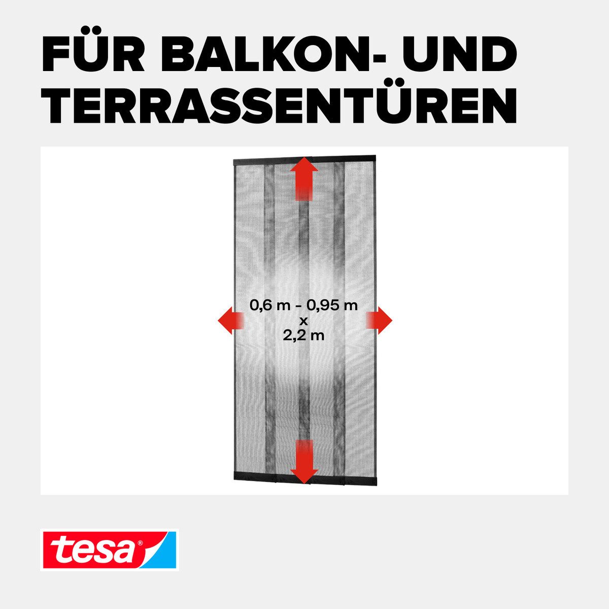 tesa Insektenschutz-Tür Insect Stop ALU Lamellentür teleskopierbar - 0,60m - 0,95m max. 2,20m, (Packung, 1-St., Alu Lamellentür teleskopierbar, selbstklebendes Premium-Klettband), Insektenschutzvorhang mit Lamellen - für Balkon- und Terrassentüren