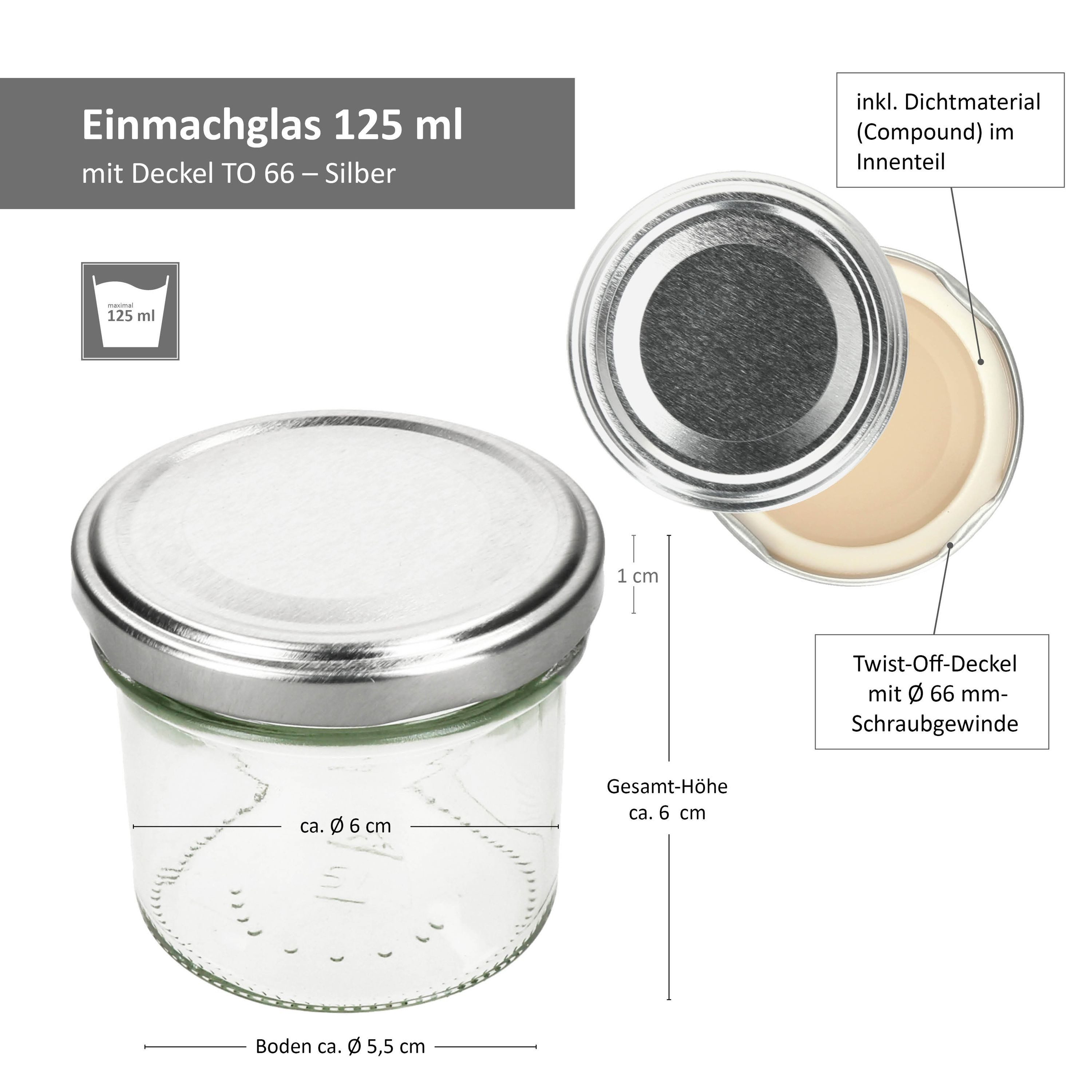 MamboCat Einmachglas 25er Set Sturzglas 125ml Einmachglas TO66 Silber Deckel, Glas