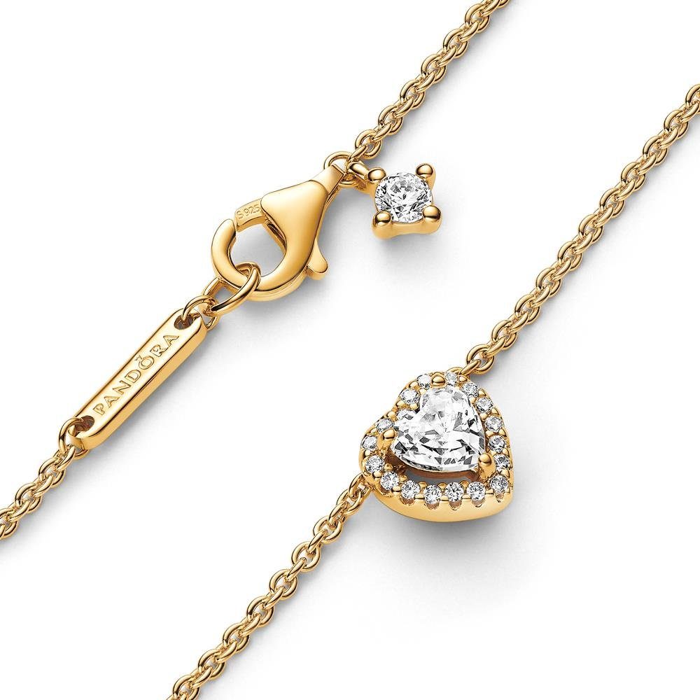 Pandora Kette mit Anhänger PANDORA Damenkette mit Halo Herzanhänger, Zirkonia, IP Gold