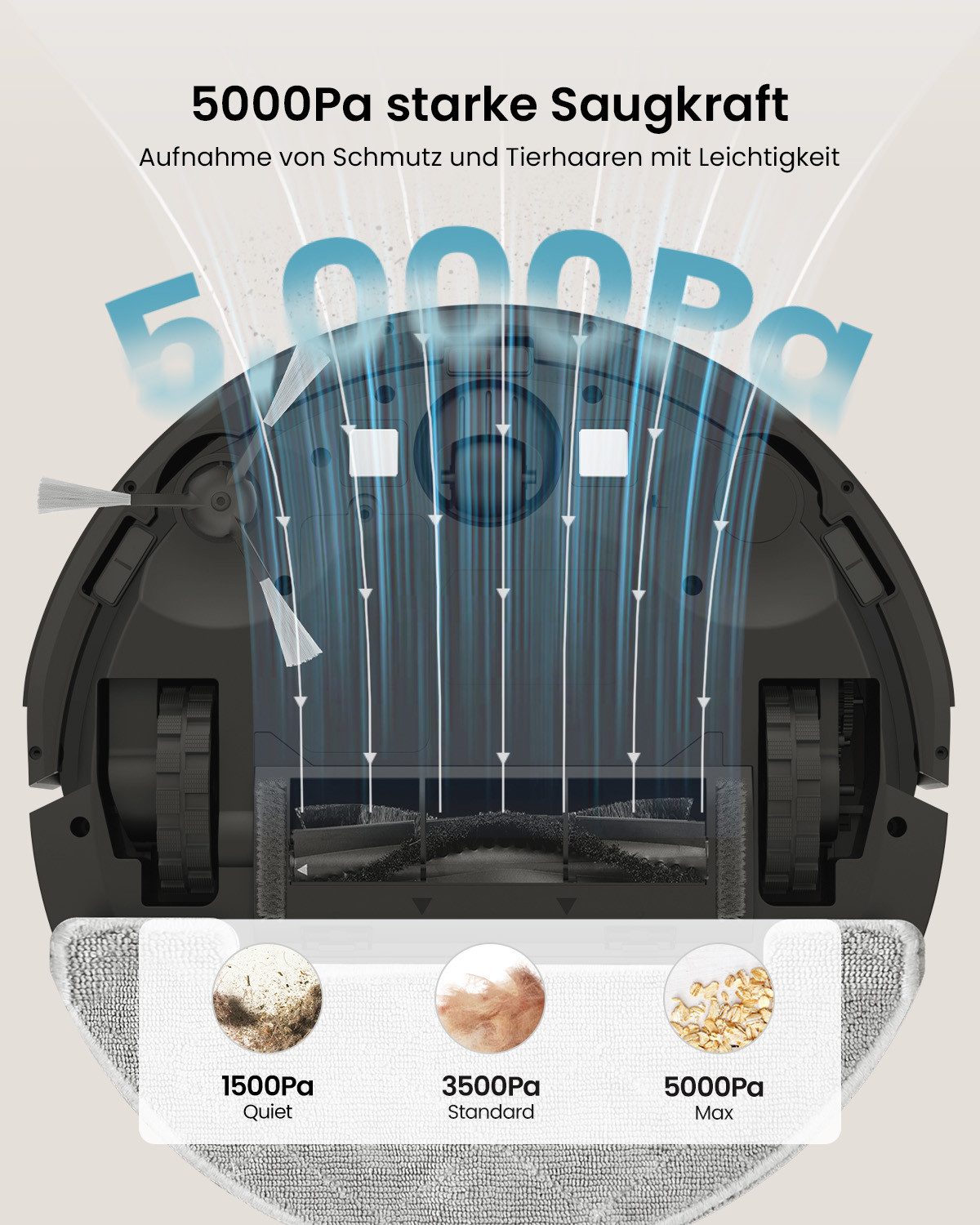 Vactidy Saugroboter W11 3-in-1 Nass Trocken Saugroboter, beutellos, 5000Pa/180Min Staubsauger Roboter mit Absaugstation, LiDAR-Navigation