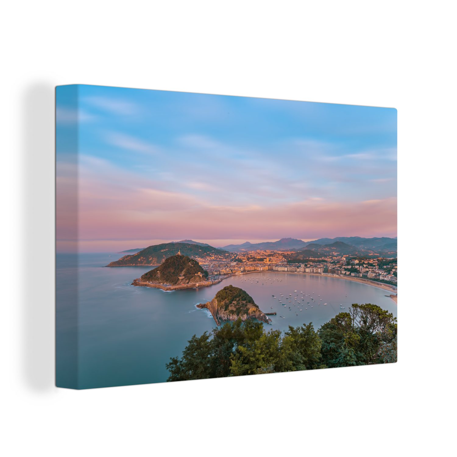 OneMillionCanvasses® Leinwandbild Blick auf die Bucht La Concha von San Sebastian in Spanien, (1 St), Wandbild Leinwandbilder, Aufhängefertig, Wanddeko, 30x20 cm