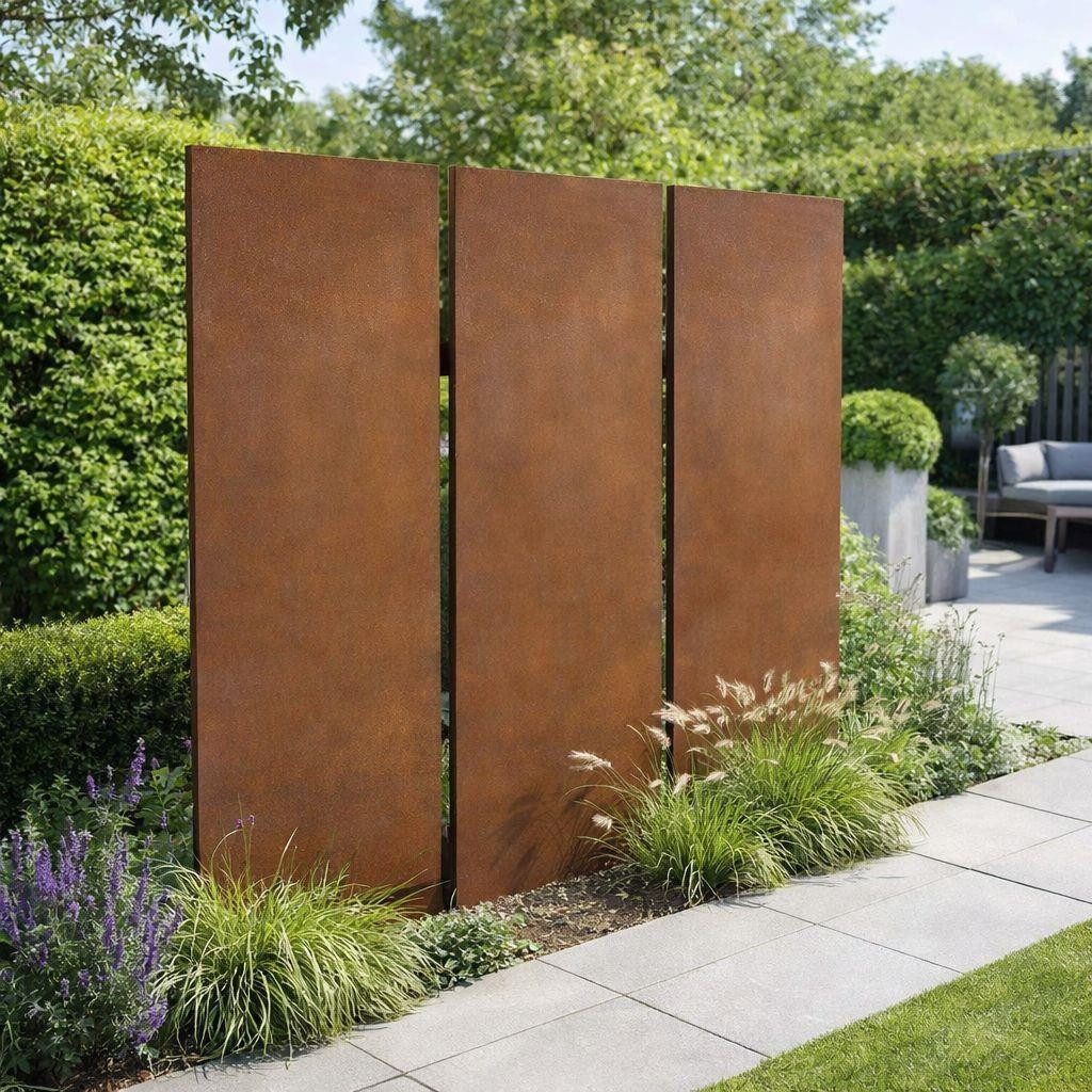ESTEXO Sichtschutzelement Sichtschutz Rost Metall Gartenzaun 150x50cm Steckfuß Sichtschutzwand