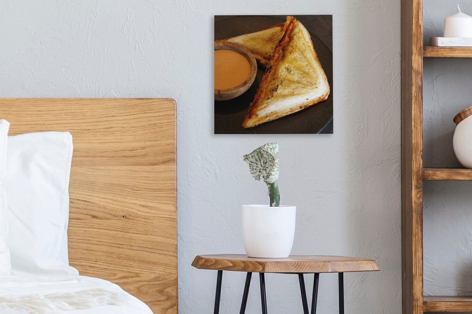 mit Leinwand Bilder (1 pikanter Schlafzimmer für Wohnzimmer St), Leinwandbild Schinken-Käse-Toast OneMillionCanvasses® Sauce,