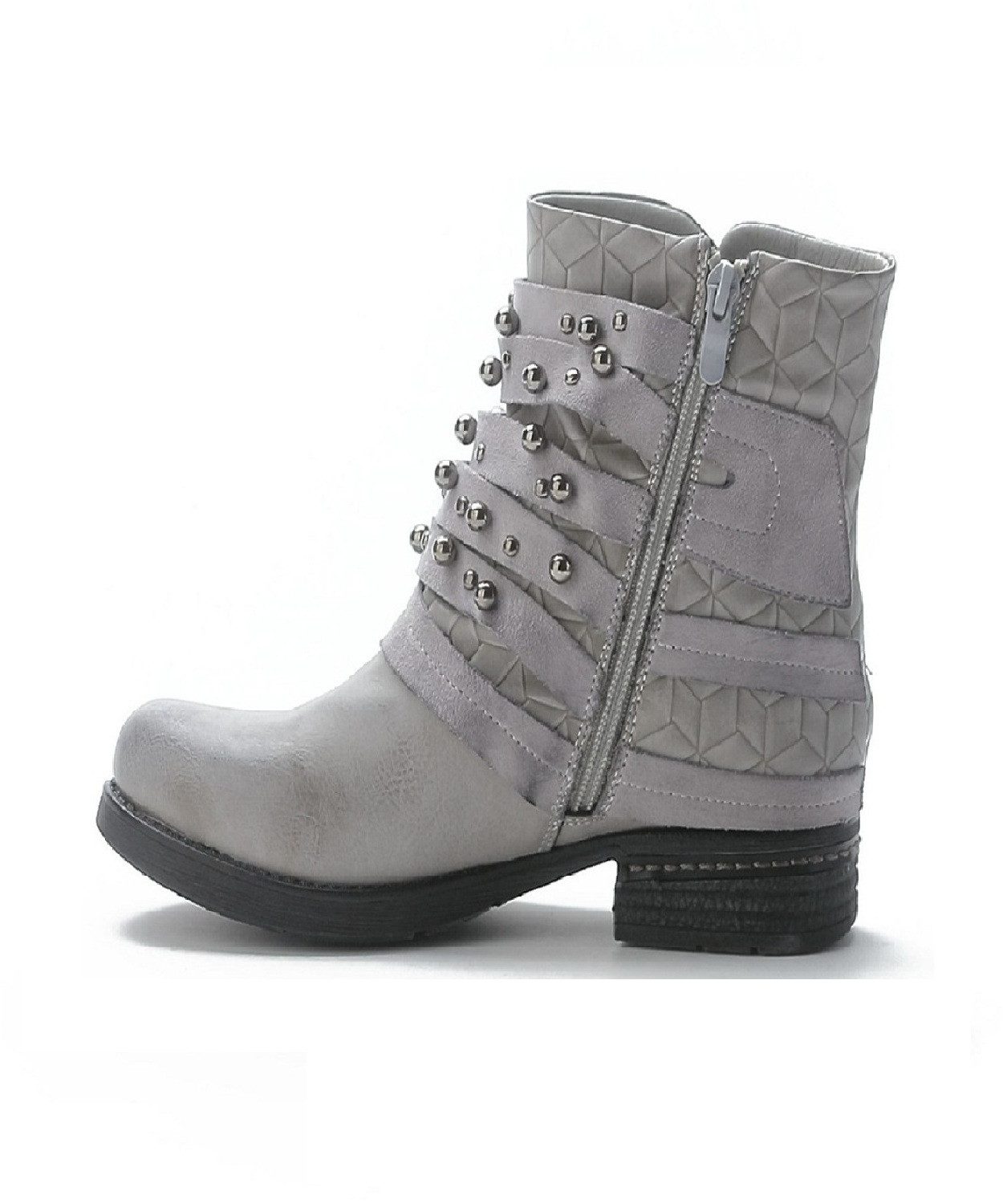 Pogolino ST016 Bikerboots Damen Nieten Stiefeletten Biker Boots leicht gefüttert
