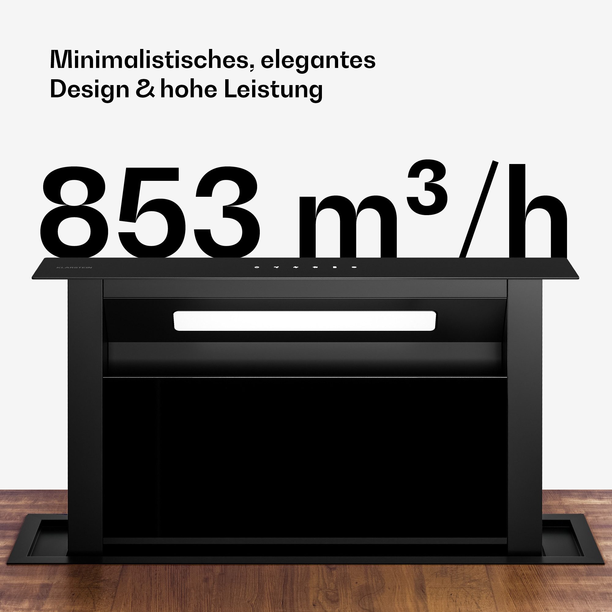 Klarstein Deckenhaube Velaire Serie Velaire Downdraft Kochfeldabzug 60 cm 853 m³/h Umluft Touch Tischabzug Kochfeldhaube versenkbar Abluft Aktivkohle mit LED – Bild 5 von 5