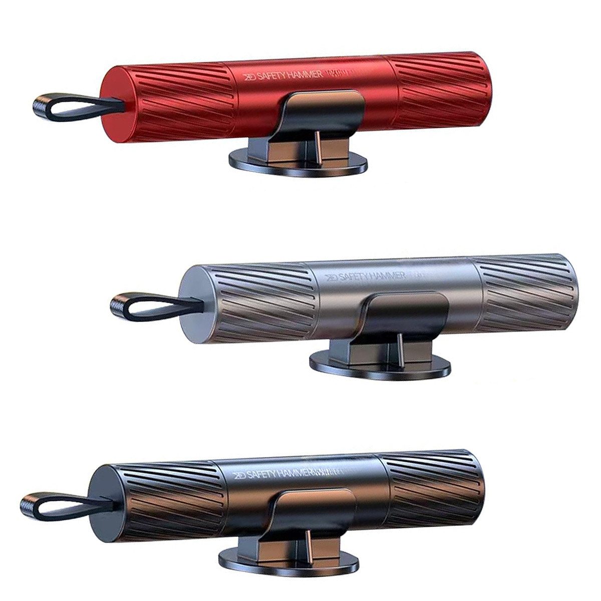 Hammer 3er Set Auto-Sicherheitshammer mit Gurtschneider – inkl. Testglas