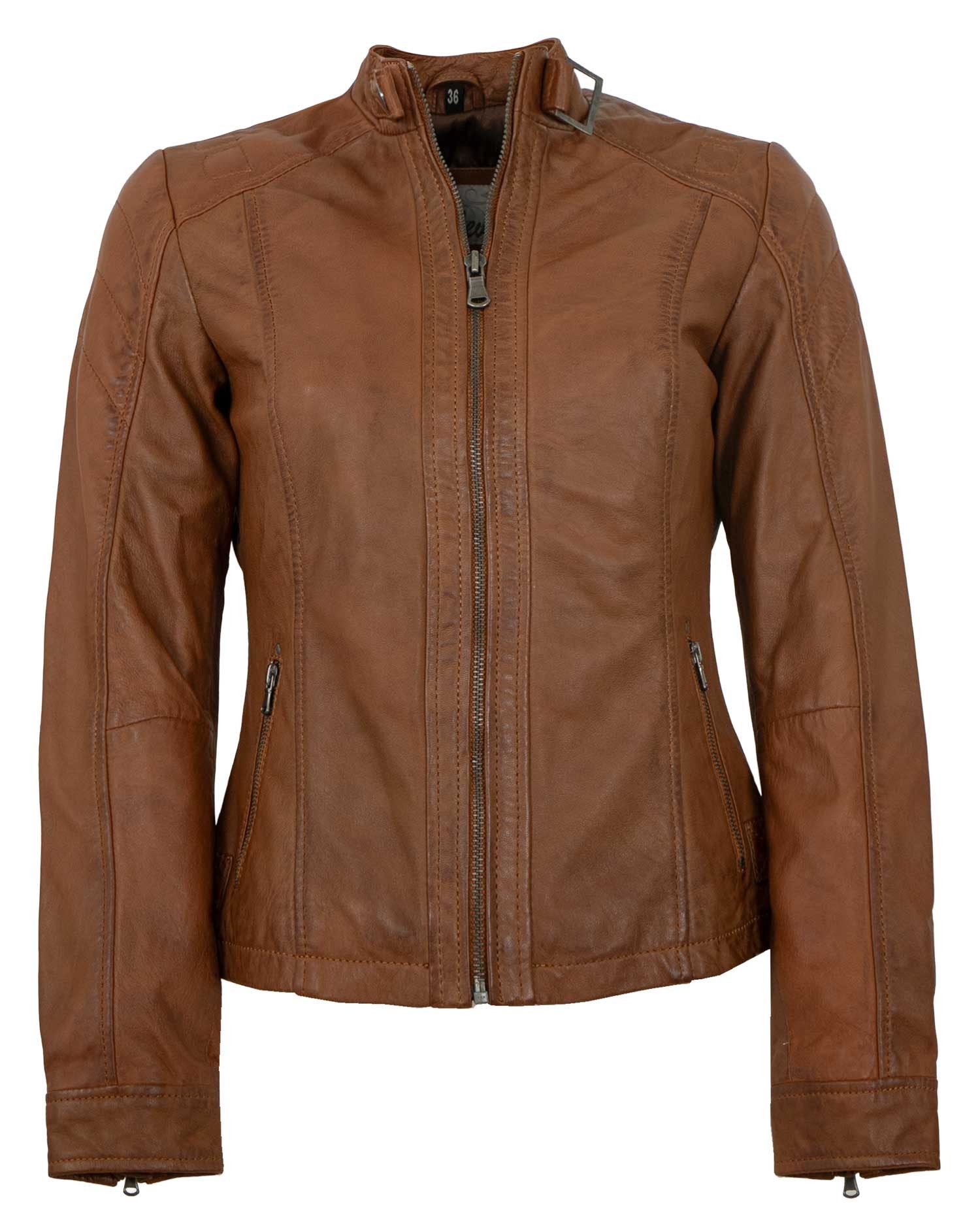 7eleven Lederjacke Eliza 7eleven - Damen Lederjacke Lammnappa cognac