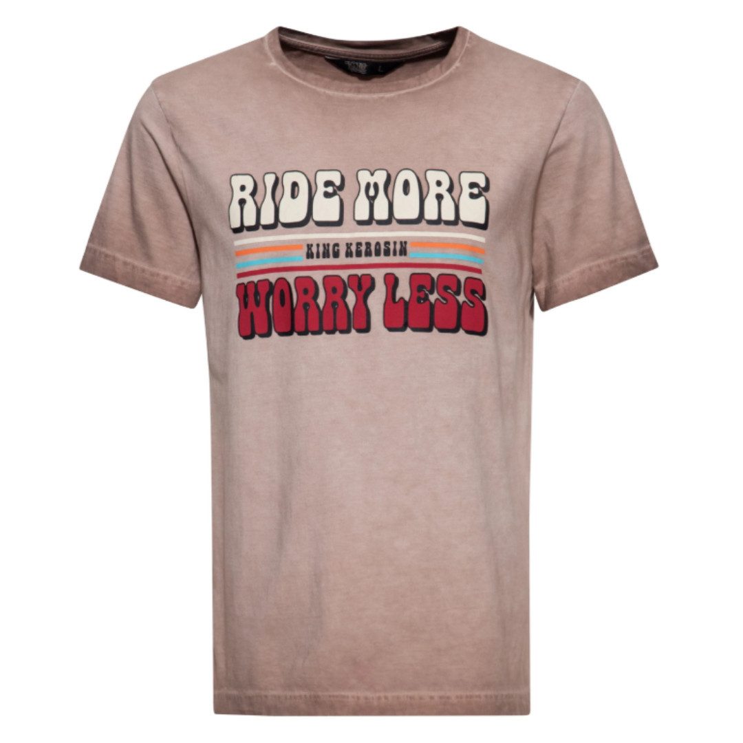 King Kerosin Print-Shirt Ride more worry less Oilwash brown Oilwash