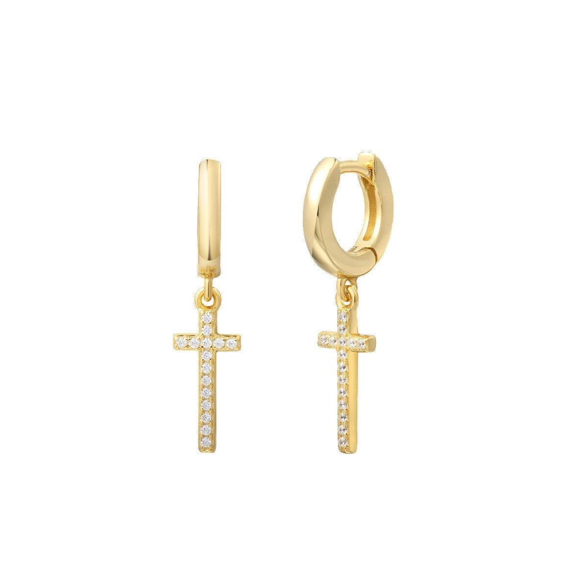 XENOX Paar Ohrstecker Xenox Creolen Damen Kreuz Mit Zirkonia 925 Silber Vergoldet XS10041G