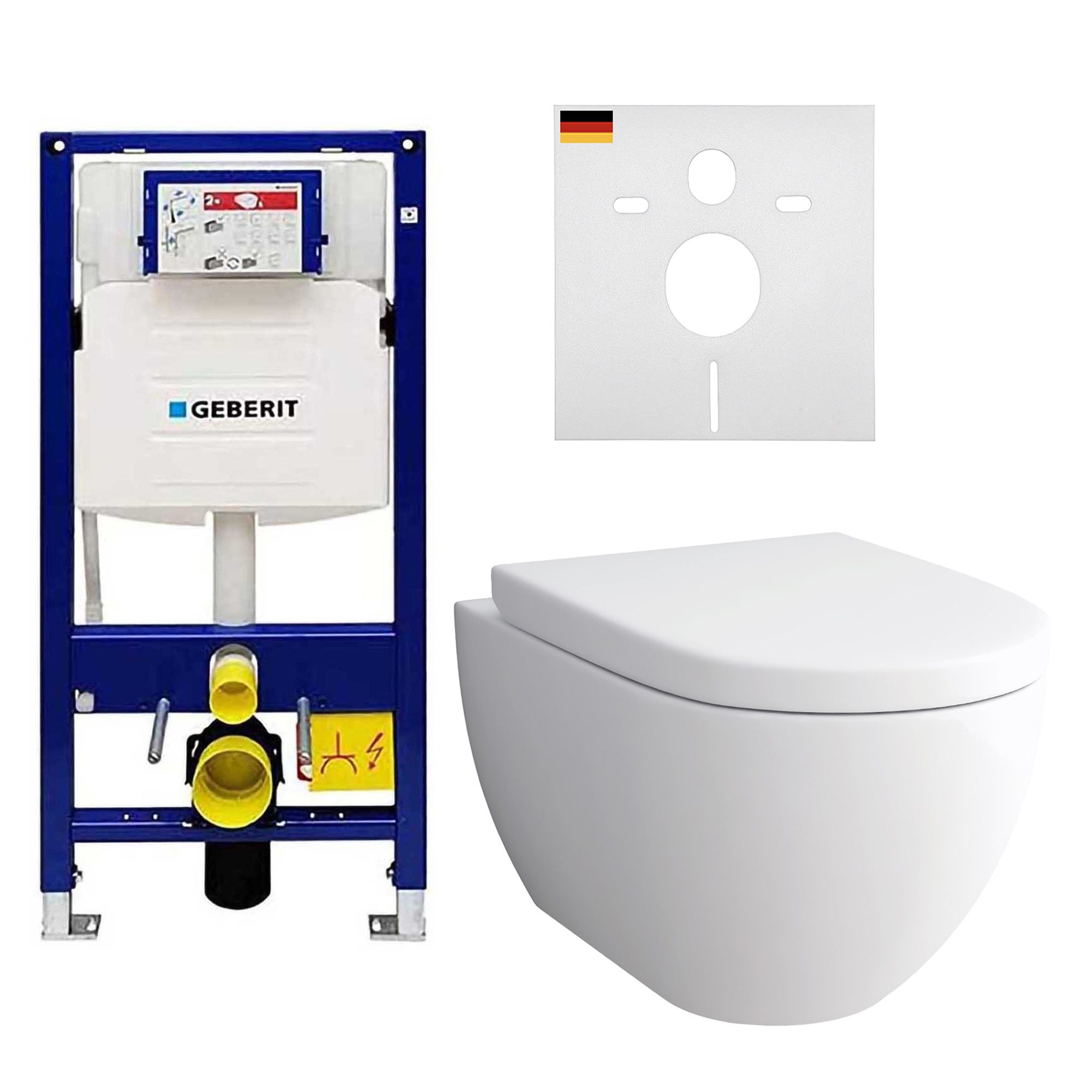 Alpenberger Dusch-WC Hänge WC Spülrandlos - Spülkasten WC Set - Bidet Toilette Schallschutz, wandhängend, Abgang waagerecht, Wand WC mit Bidet Funktion, Kloschüssel mit Geberit Spülkasten Vorwandelement