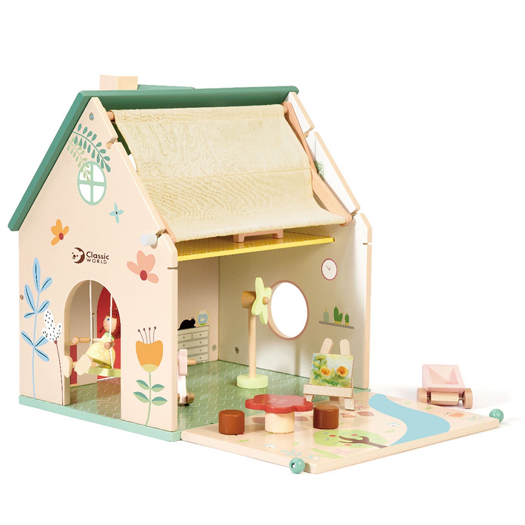 Classic World Puppenhaus Classic World - Puppenhaus Blumen - 34x26,2x34,8cm - ab 3 Jahre