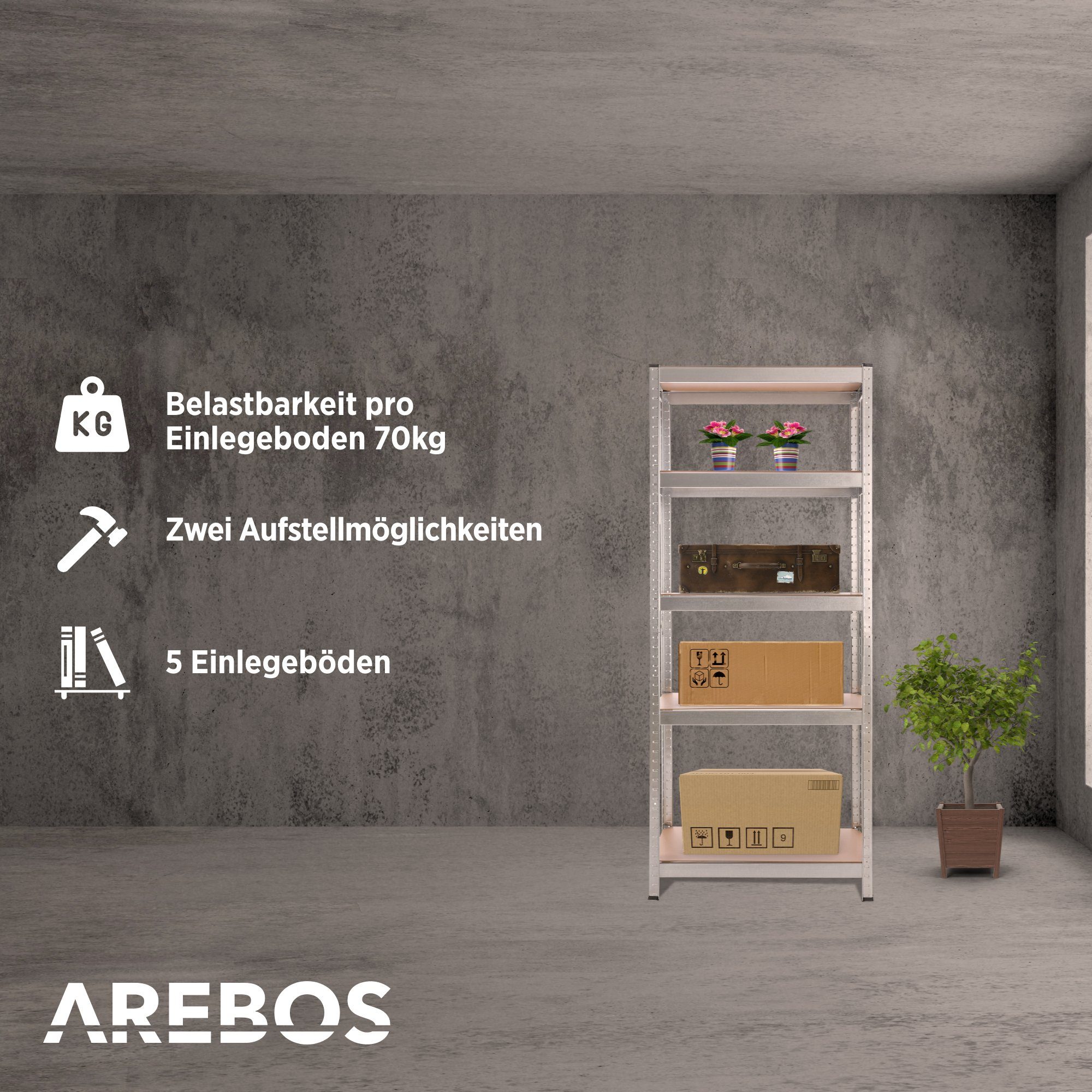Arebos Schwerlastregal 180 x 75 x 30 cm 350 kg Traglast, Steckregal, Lagerr günstig online kaufen