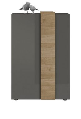 MCA furniture Highboard Positano (Kommode im grau Hochglanz mit Eiche, BxH ca. 78 x 116 cm), Front und Korpus in Hochglanz, Soft-Close