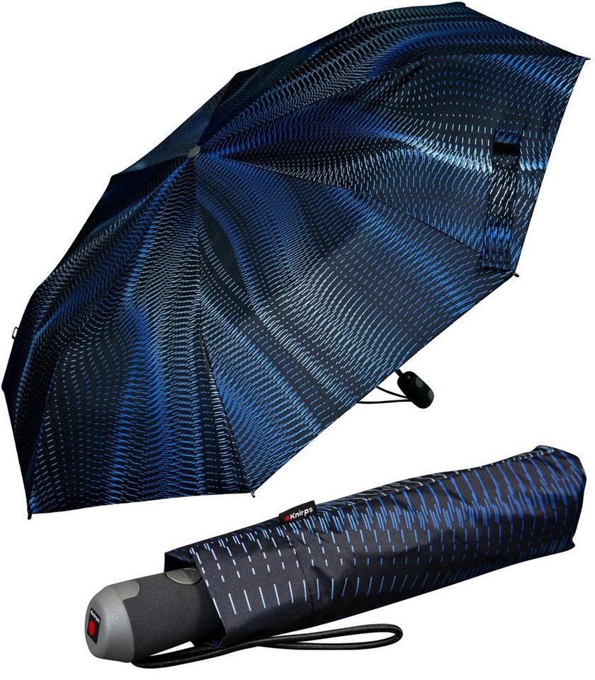 Knirps® Taschenregenschirm E.200 Duomatic Damen Schirm mit  Auf-Zu-Automatik, mit Linien-Muster schwarz-blau - Sound ocean