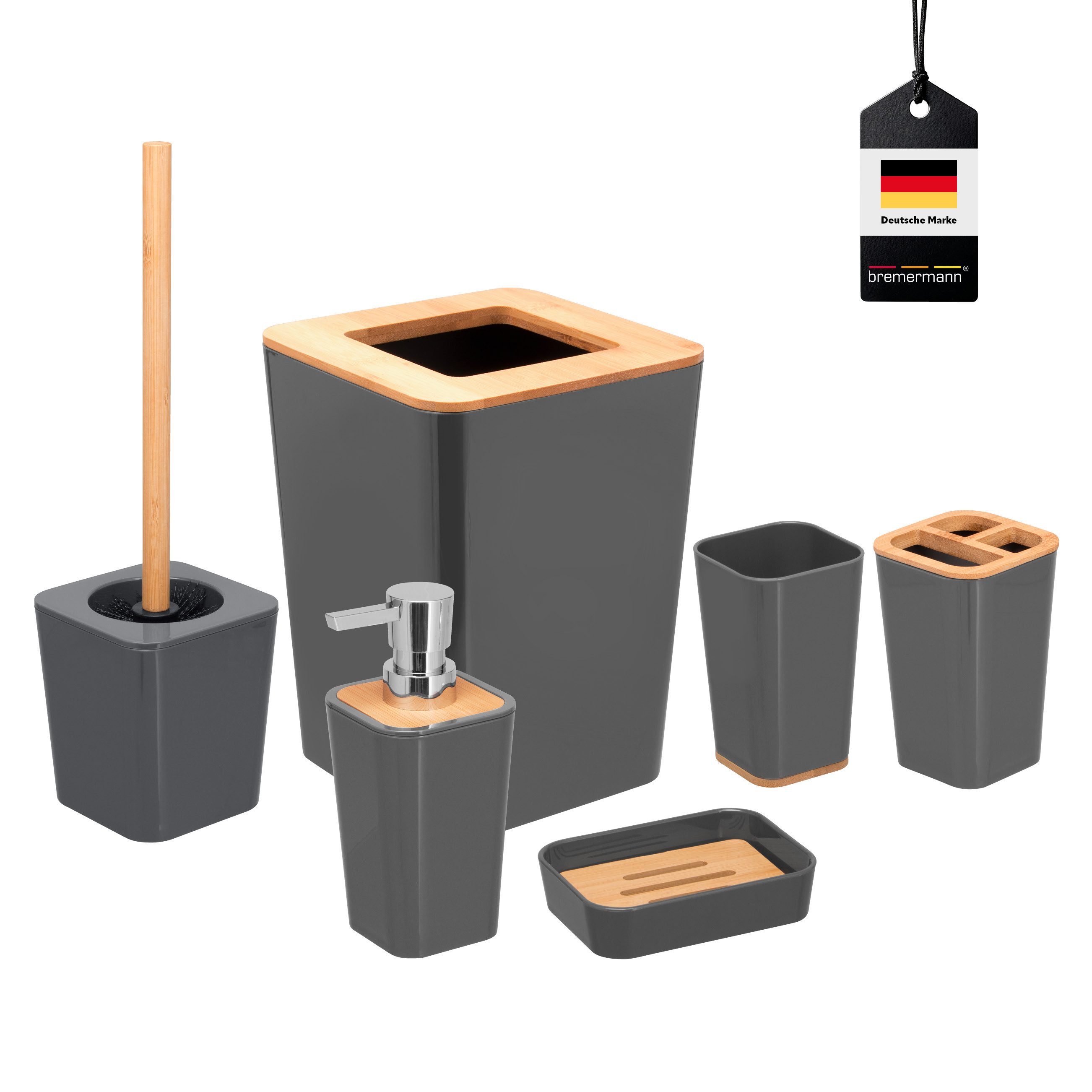 bremermann Badaccessoire-Set 6tlg. Bad-Set CALVI / u. A. WC-Bürste, Seifenspender, Мусорные урны, grau