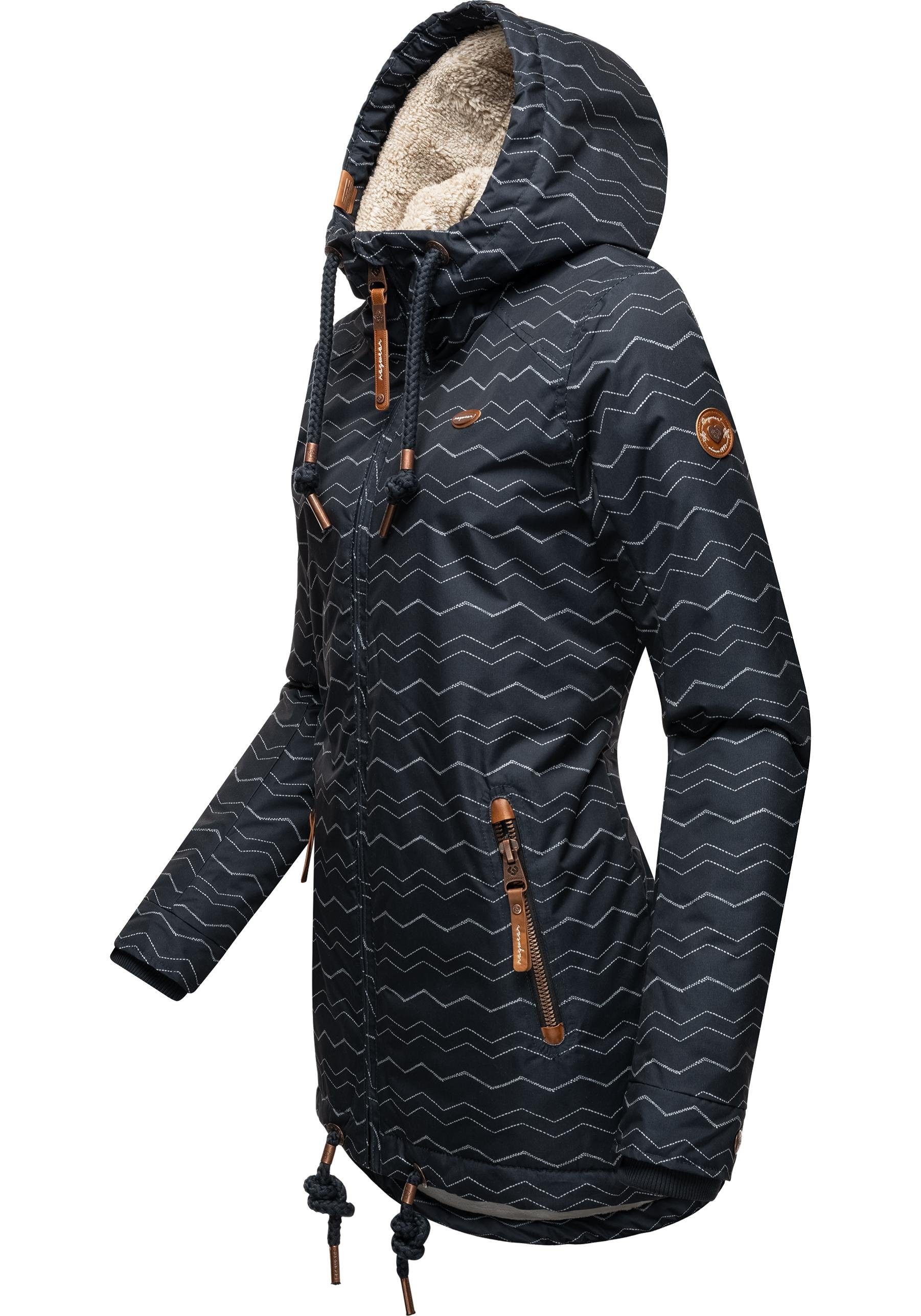 Ragwear Winterjacke Zuzka Winter stylischer Innenfutter dunkelblau mit Teddyfleece Winterparka