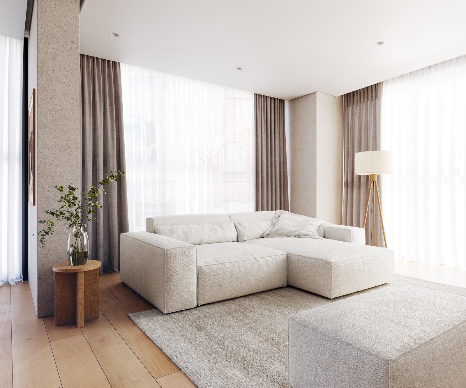 DELIFE Ecksofa Sirpio, XL Bouclé Creme-Weiß 270x170 cm Recamiere variabel m günstig online kaufen