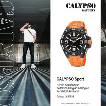 CALYPSO WATCHES Quarzuhr Calypso Herren Uhr K5761/3 Kunststoffband, Herren Armbanduhr rund, Kunststoff, PUarmband orange, Sport
