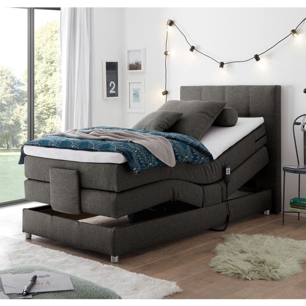 Lomadox Boxspringbett MANAUS-09, in Elephant grau, Härtegrad H2, 120x200cm, elektrisch verstellbar