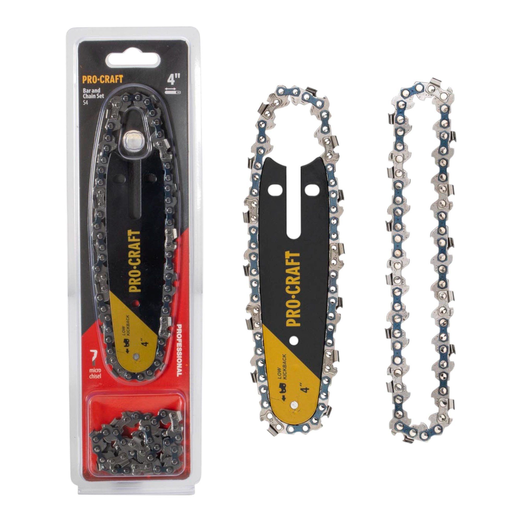 PRO CRAFT Ersatzkette S4 Set mit 2x Sägekette + 10 cm Führungsschiene für PKA16 und PKA24