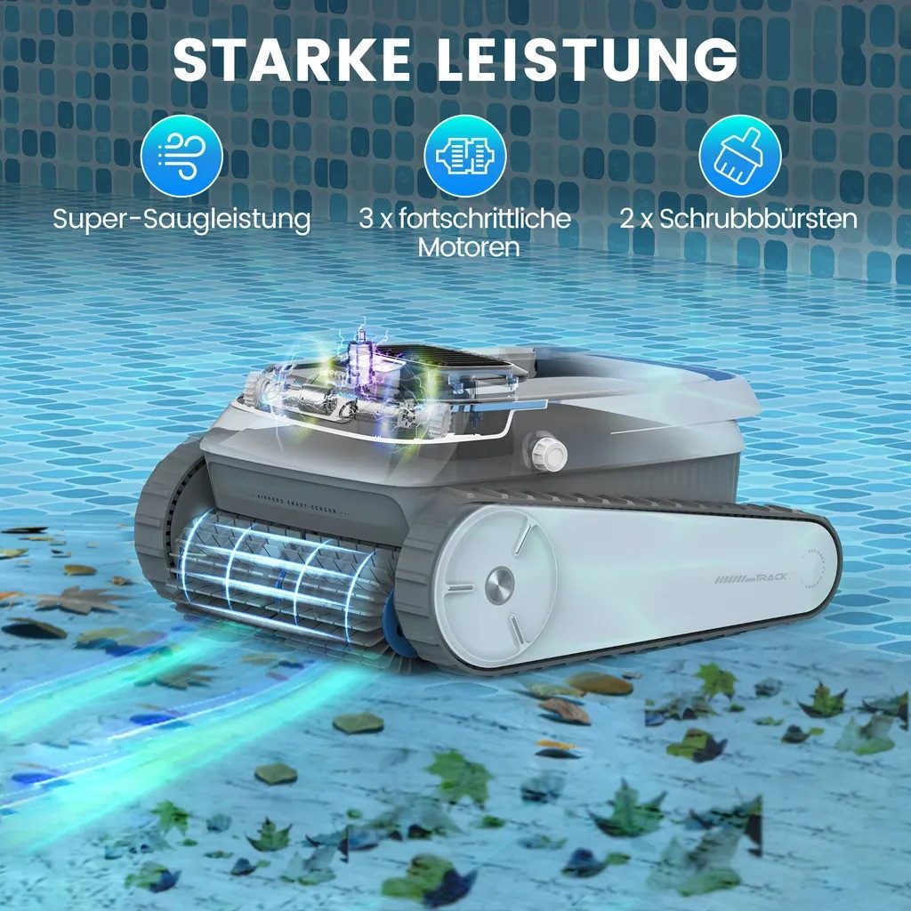 AIRROBO Poolroboter Akku Poolsauger für Boden, Wand, Kabellos Poolsauger bis 200m² Pools, 18.925 LPH/3 Motoren/120 Min Laufzeit für Aufstellpool & Einbaupool
