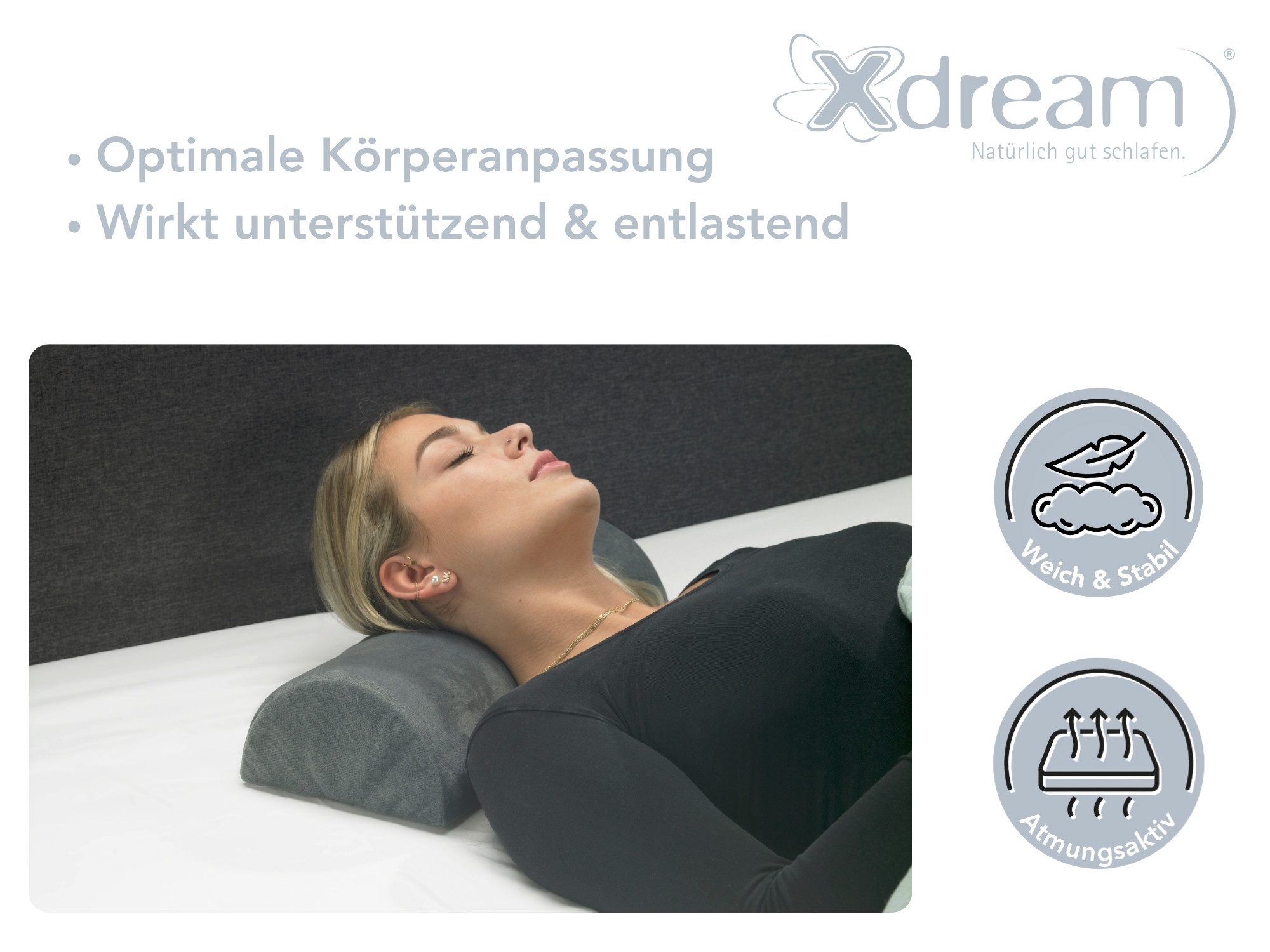 XDREAM Halbrolle ergonomisches Nackenkissen halbrund, Lagerungskissen, Funktionskissen, 1-tlg., wirkt stützend und entlastend, super weicher Mikroplüsch-Bezug