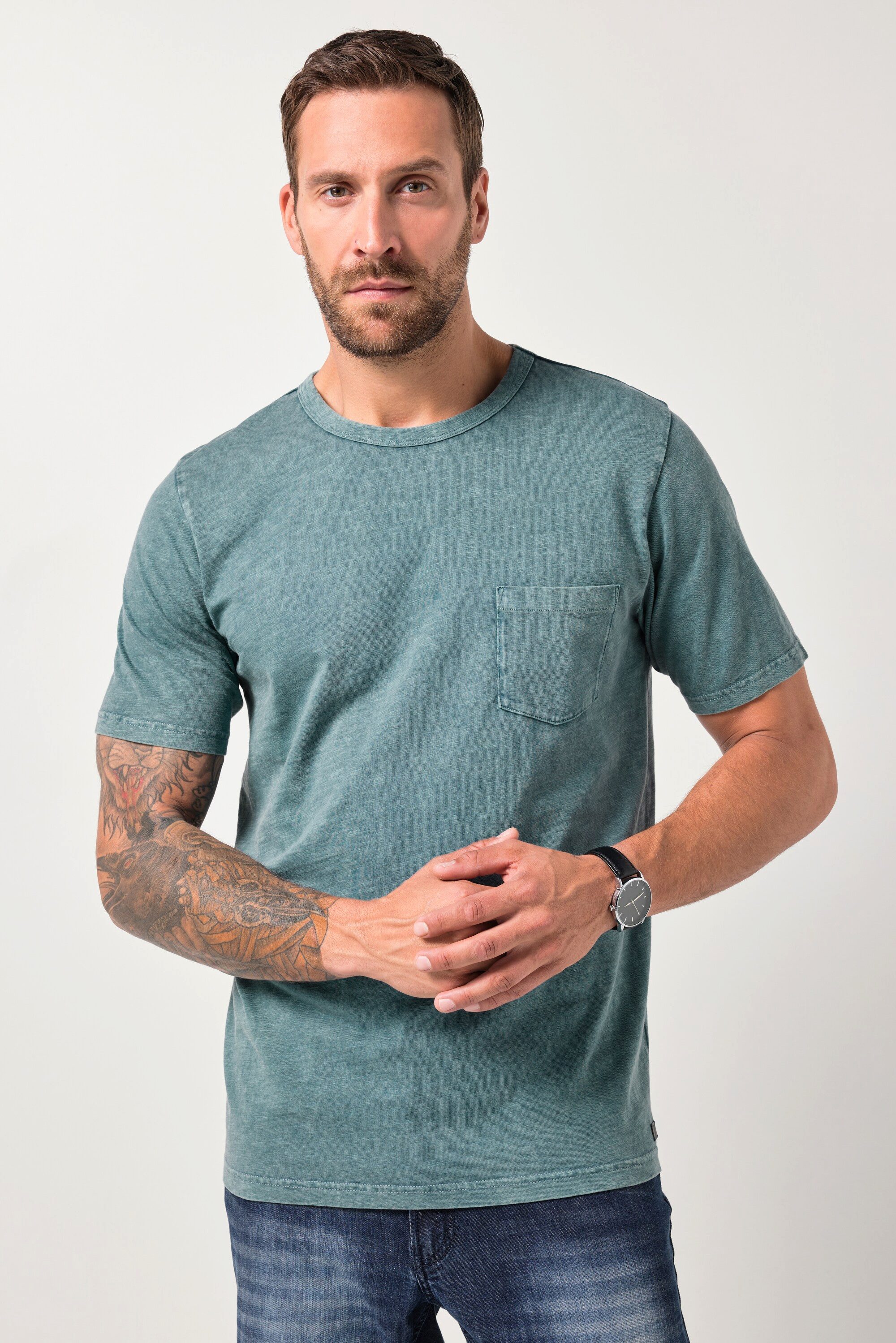 T-Shirt T-Shirt Halbarm Brusttasche Vintage Look