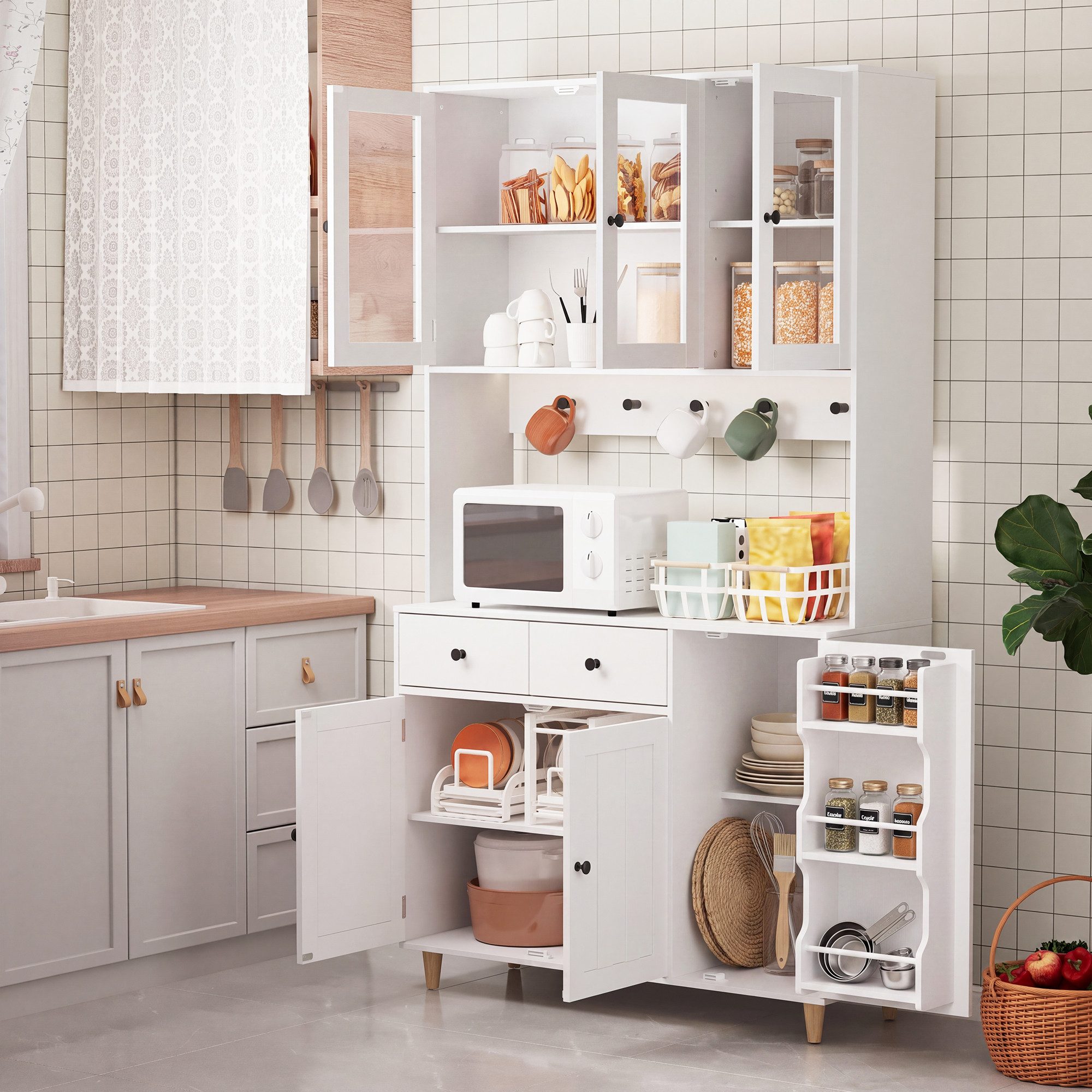 Bealife Sideboard Küchenschrank mit Arbeitsplatte und 3 Schubladen – Bild 2 von 5