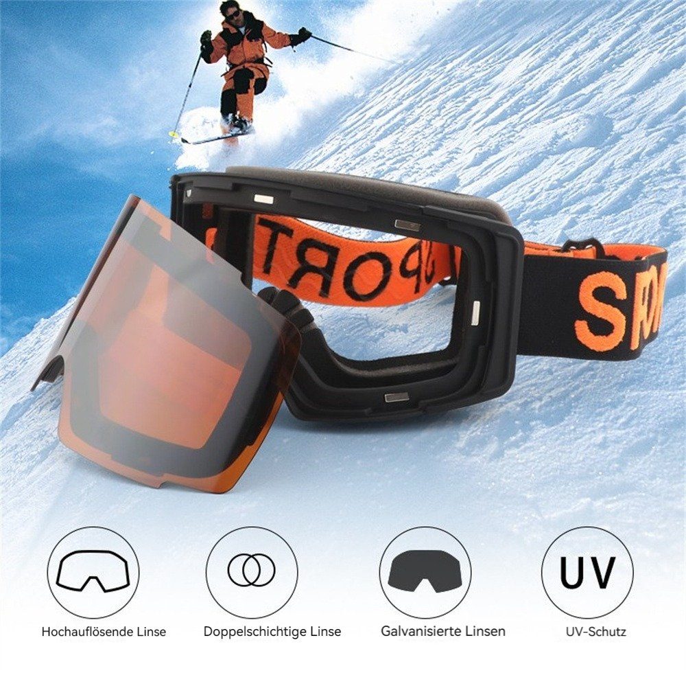 Dekorative Skibrille Skibrille, Kontrastverstärkende mit Mit Schutz, Anti-Beschlag-Beschichtung (1-St), Für UV-Schutz Erwachsene, Skibrille UV praktischer