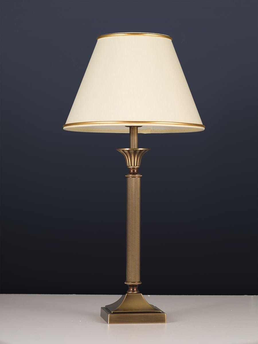 Helios Leuchten Tischleuchte Tischlampe Messing antik Stoffschirm gelb, Schreibtischlampe Nachttischlampe, Handarbeit echtes Messing