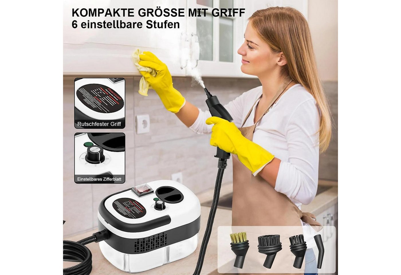 ibettertec Dampfreiniger Handdampfreiniger, tragbarer Reiniger, Küchenreiniger, geeignet für Böden, Fenster und Küchen.