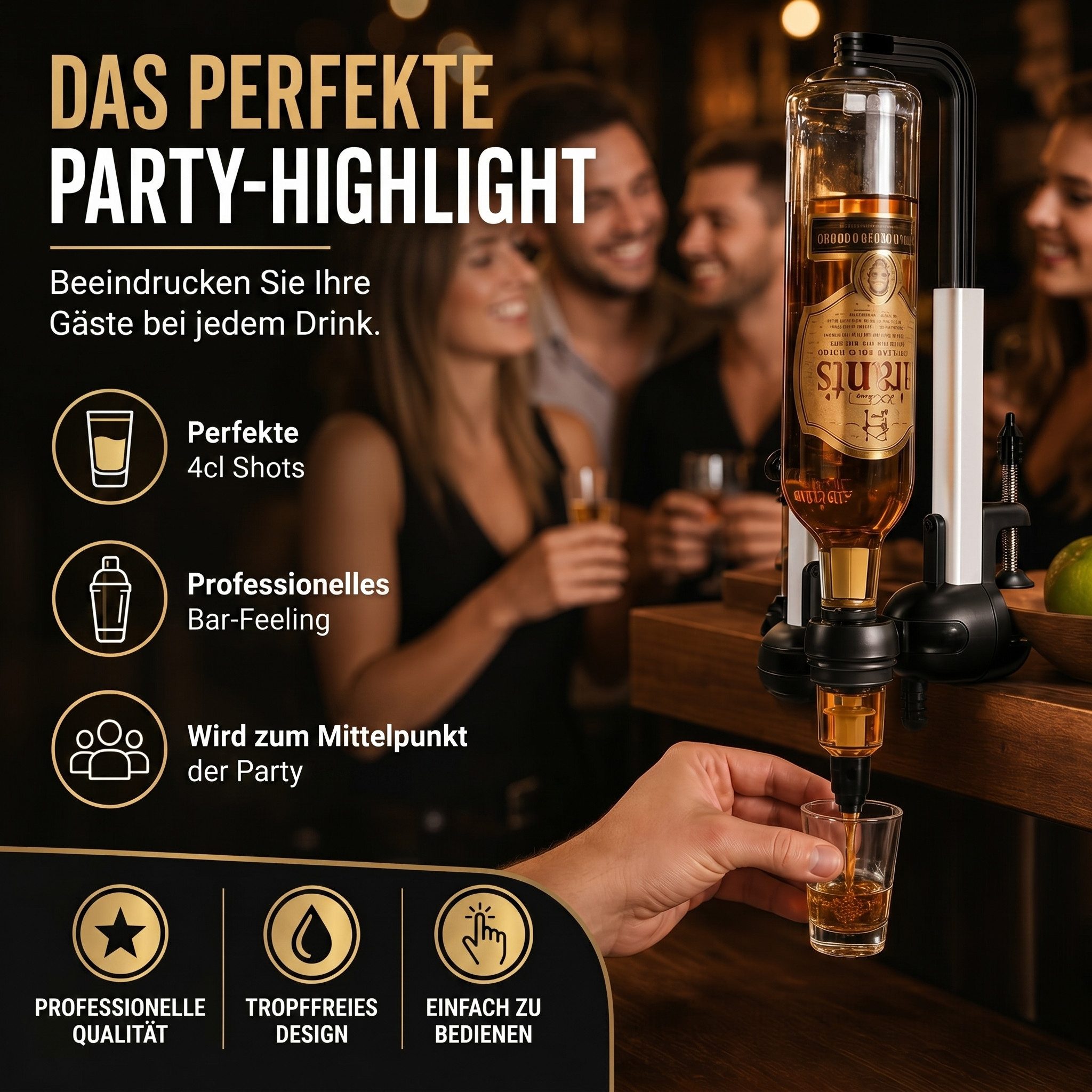 Goods+Gadgets Flaschenhalter Barbutler Flaschenhalter mit 2cl Dosierer–Edles Spirituosen-Accessoire, Flaschenhalterung für Getränke