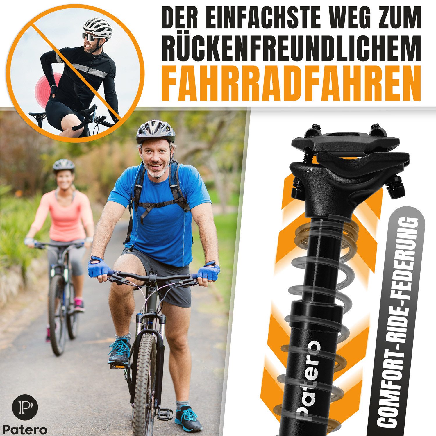 Patero Sattelstütze gefederte Sattelstütze, inkl. Montagepaste, Werkzeug & Anleitung