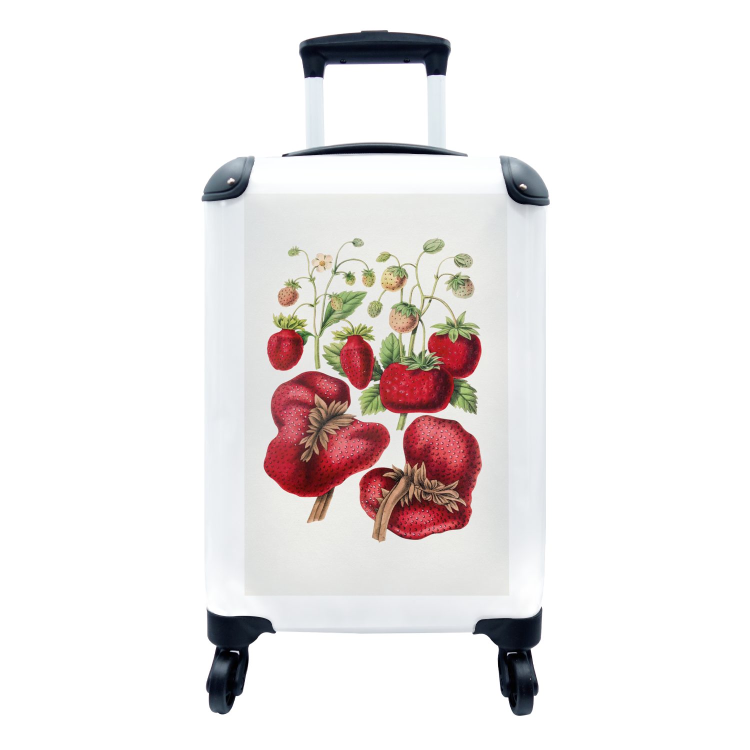 Reisekoffer Lebensmittel 4 Handgepäckkoffer Erdbeeren Ferien, rollen, - Handgepäck Rollen, MuchoWow Obst, - Trolley, für mit Reisetasche