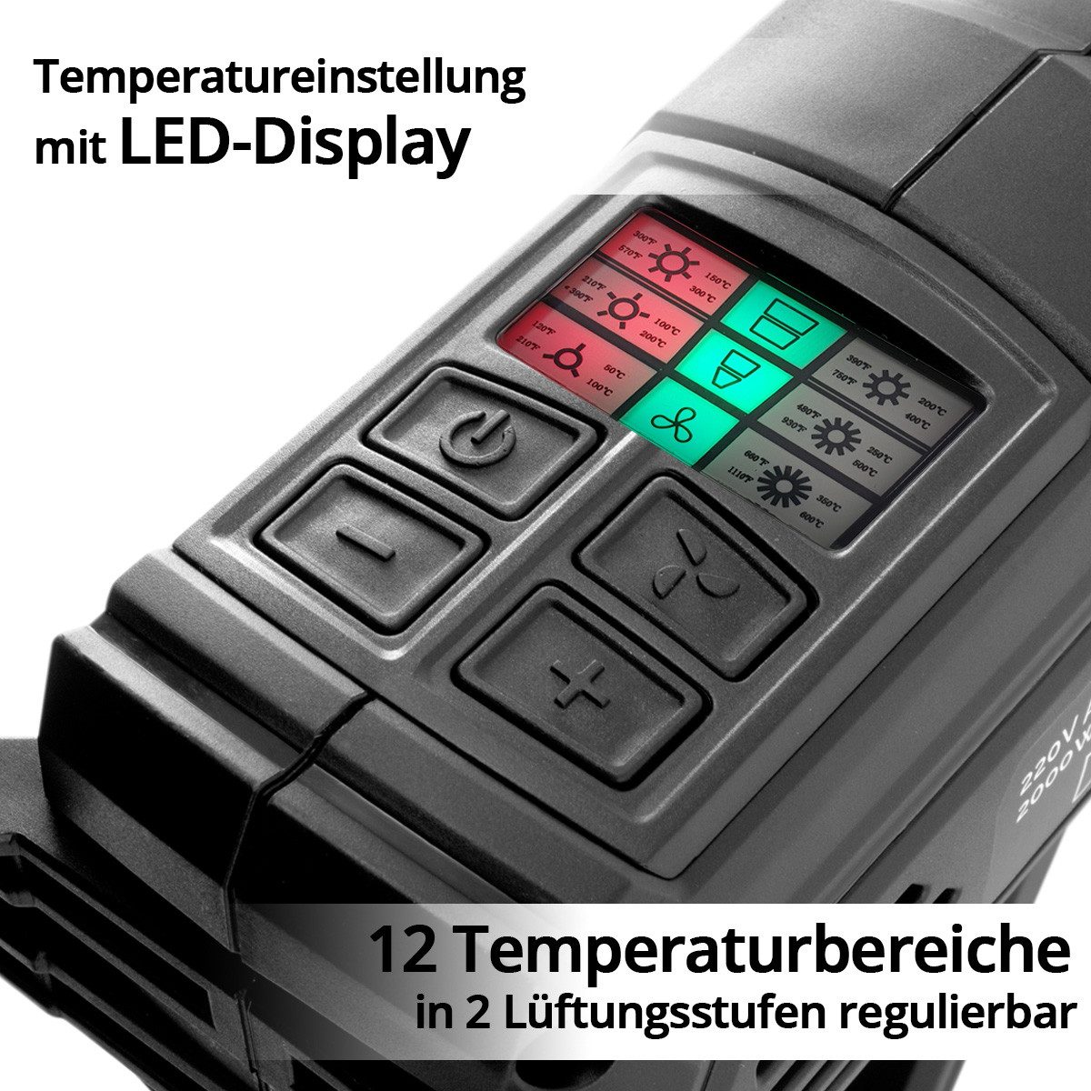 STAHLWERK Heißluftgebläse HP-2000 PRO 2.000 Watt starke Heißluftpistole und Heißluftfön, 2000 in W, bis max. 600 °C, (Set, 9-tlg., Set), zum Schweißen, Löten, Schrumpfen