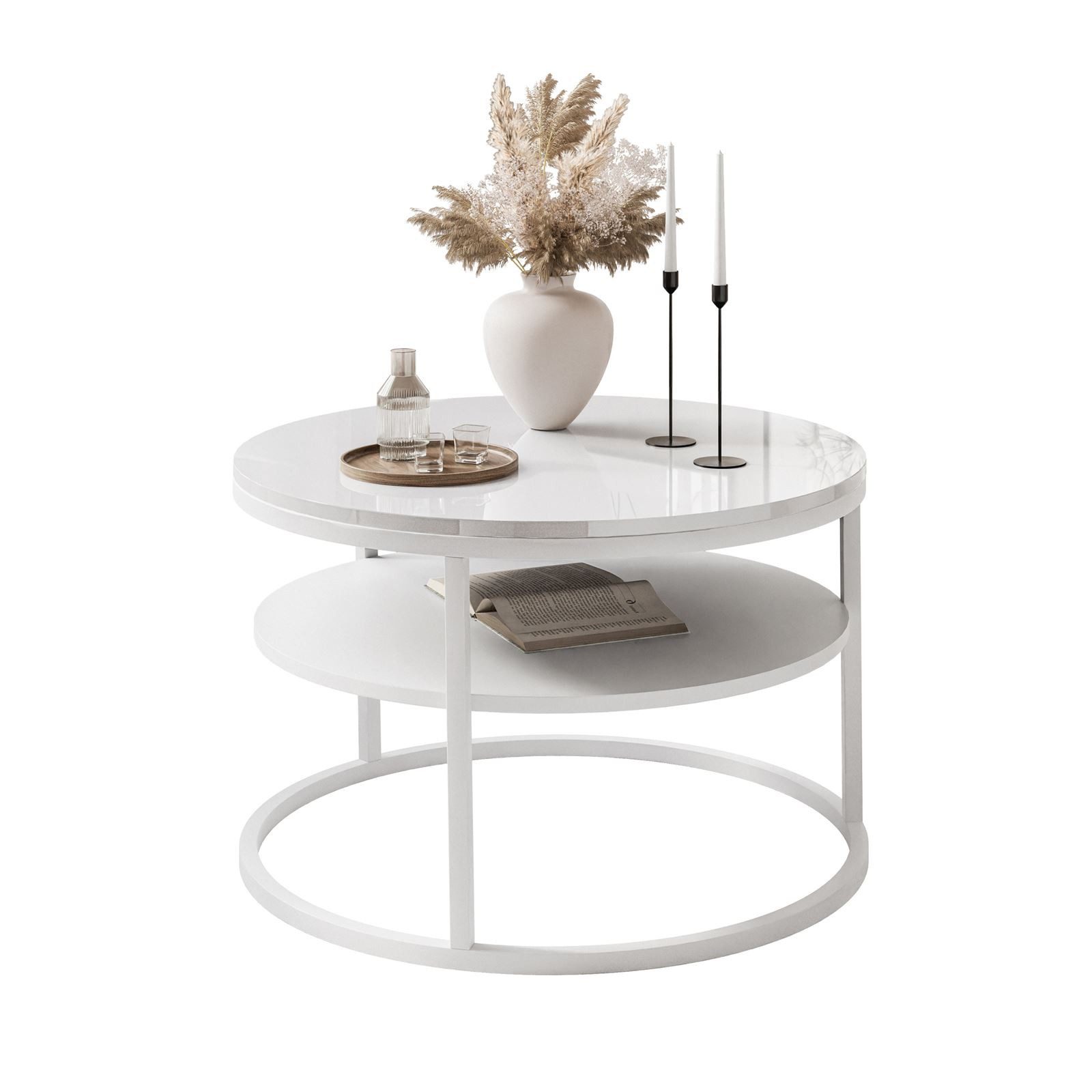 Lookway Couchtisch Ciri 60 mit Ablage, weißem Gestell und Hochglanzplatte ( günstig online kaufen